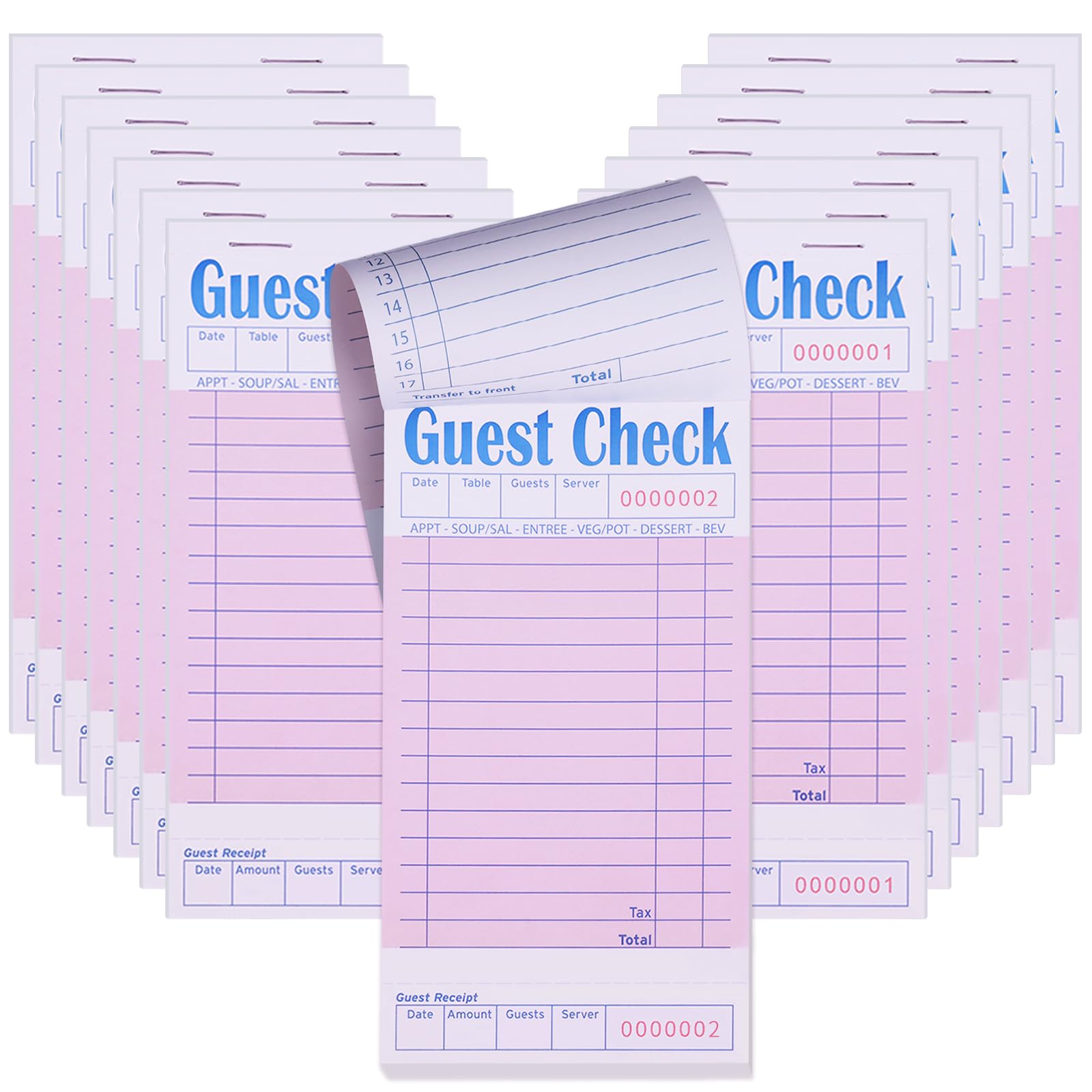 60 Pack Guest Checks Books Bulk Server Note Pad Numbered Waitress Notepad for Restaurants Pink Food Receipt Book 3000 Total Double Sided Perforated