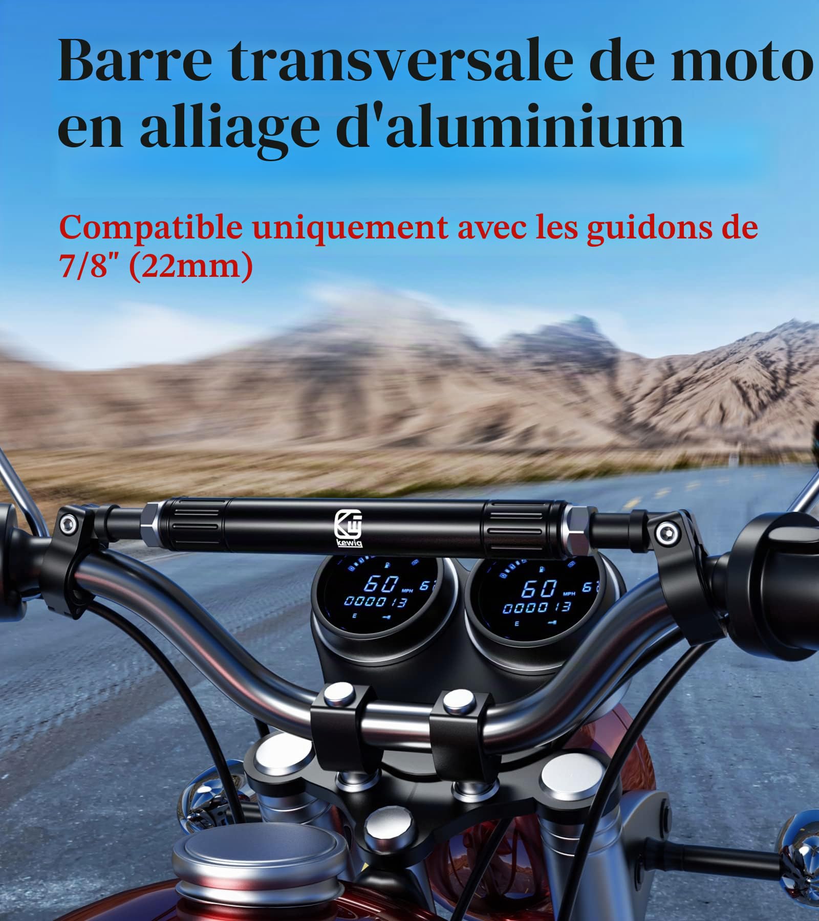 BRCOVAN Barre transversale en alliage d'aluminium pour moto, longueur réglable, extension de guidon, barre d'équilibre de moto, levier renforcé compatible avec guidon de 22 mm de diamètre