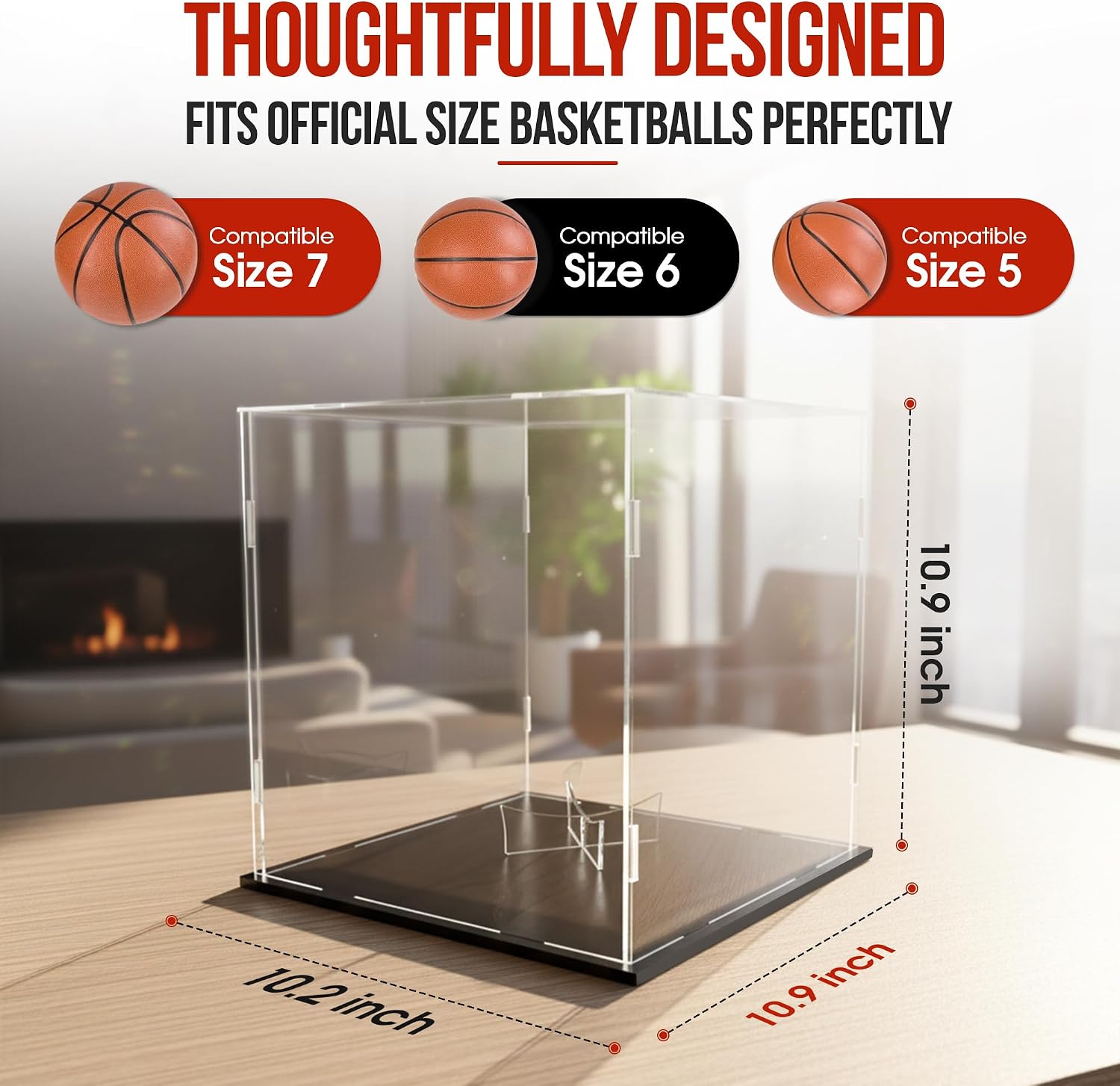 Basketball Display Case Full Size – Clear Acrylic Basketball Display Box with UV Protection & Black Base for Autographed Basketball Memorabilia Collectibles image 4