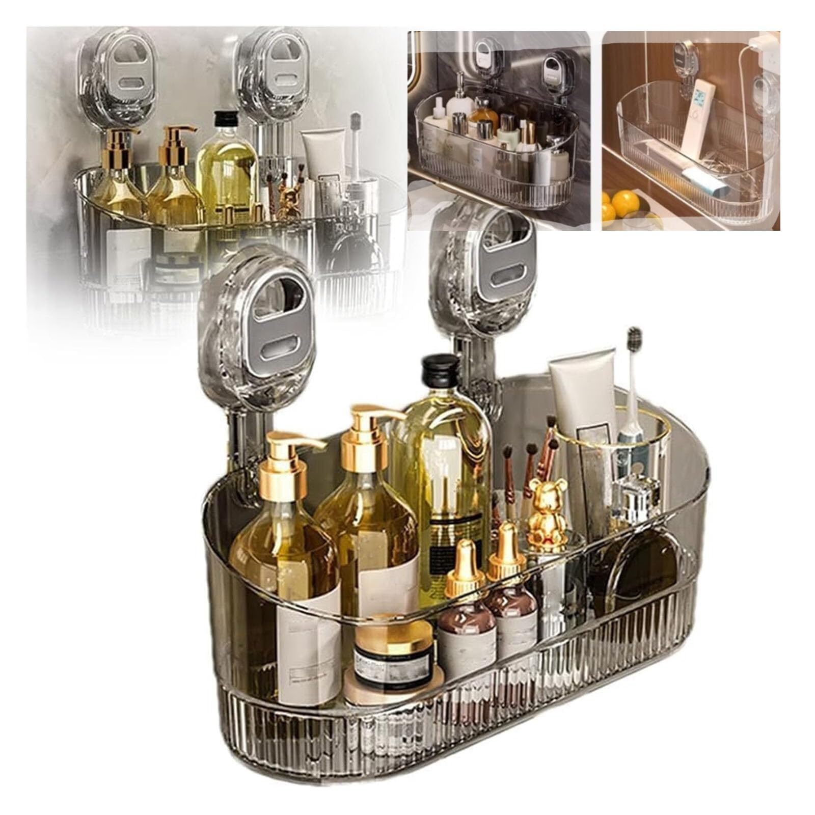 LINJIAOMG No-Drill Bathroom Suction Storage Box Large Capacity Strong Load-Bearing Glacier Pattern Suction Cup Shower Caddy Hanging Shower
