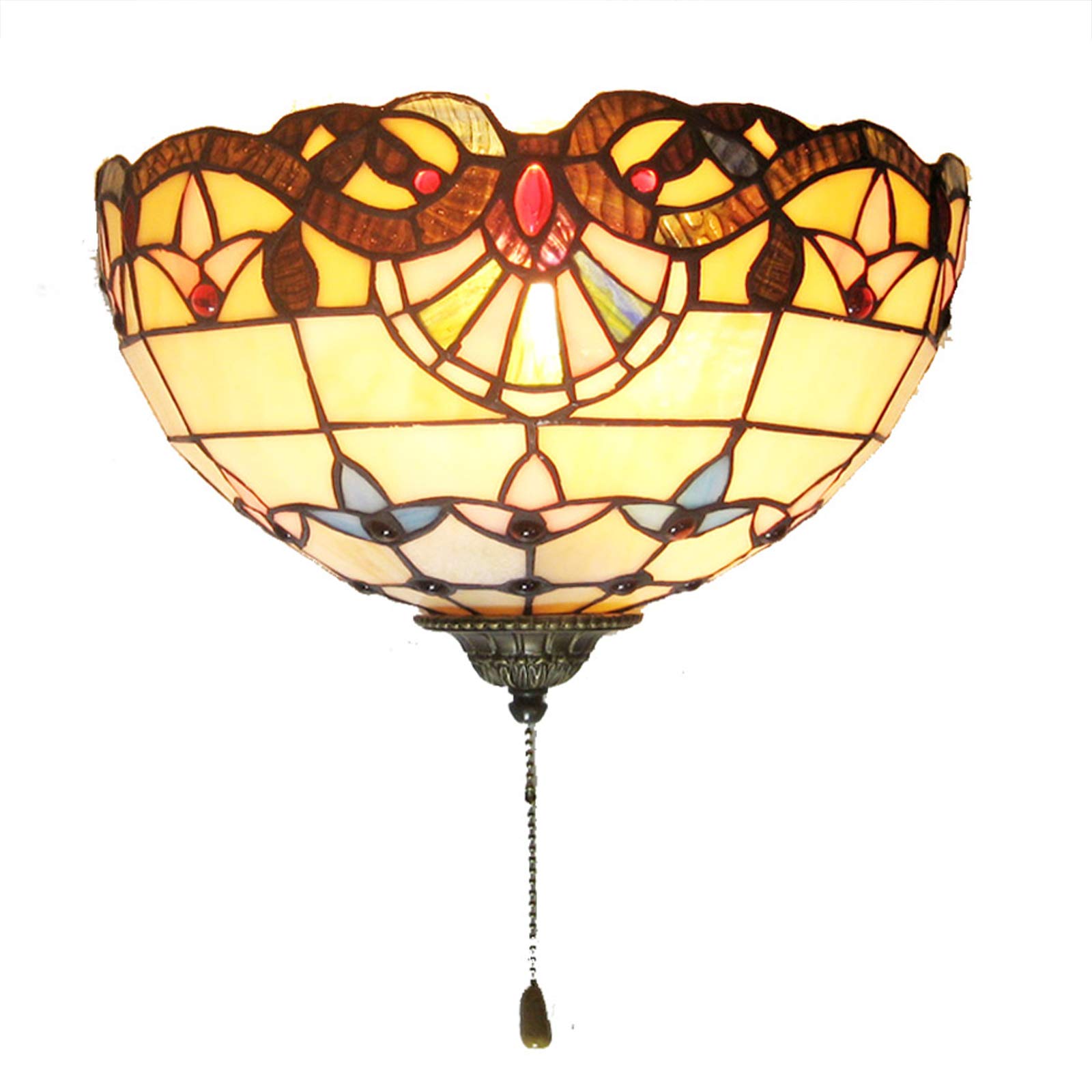 GAUUA Tiffany Style Wall Light With Switch, E27 Vintage Wall Sconce Bedroom, Antique Retro Wall Lamp Glass Bathroom, Restaurant Corridor Wall Lighting