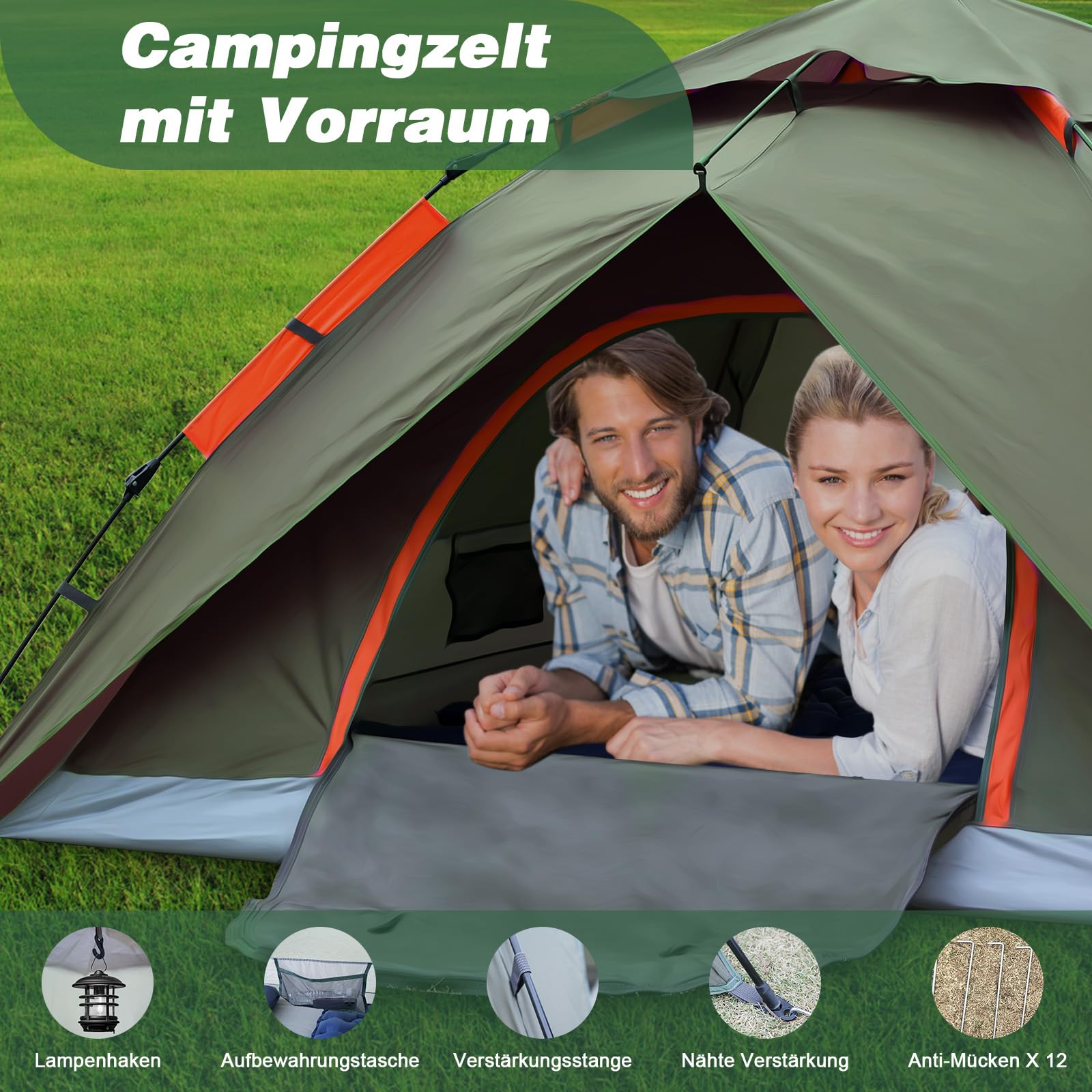 Tienda de Campana con Lobby Tiendas de Mochila Impermeables PU5000 Tienda de Campana Ultra Ligera 3-4 Estaciones para 2-4 Personas Trekking Viaje de Motocicleta Festival 04 01 (Green)