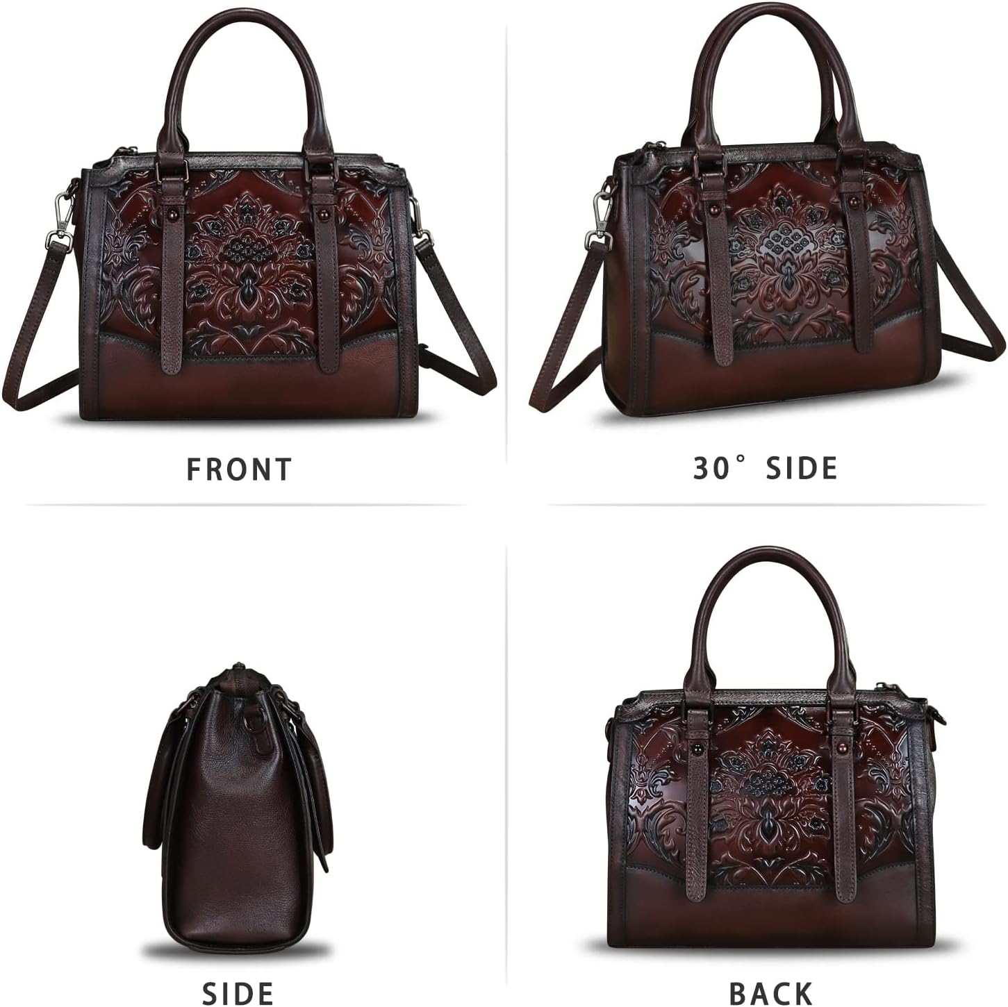 Genuine Leather Satchel for Women Embossed Leather Top Handle Bags Handmade Purse Vintage Crossbody Handbags Hobo Bag