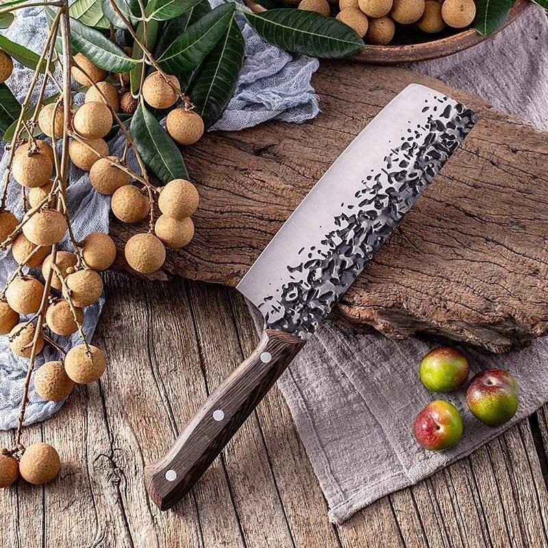 MAYiT Meat Cleaver Knife, High Carbon Stainless Steel Nakiri Knife Home Super Sharp Full Tang Kitchen Chef Knife Chopping Knife Wooden Handle, MAYiT5475