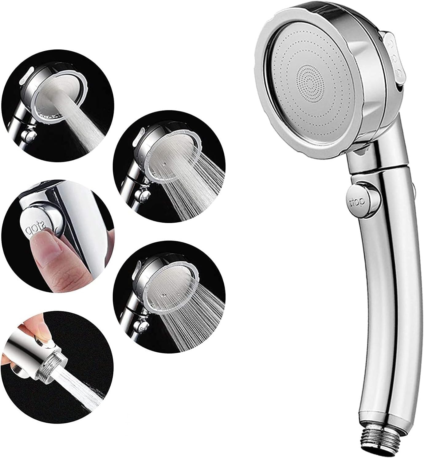High Prure Handheld Shower Head with ON/OFF Pause Switch - 3-Spray
