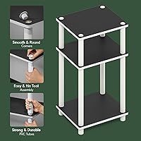 Vista 5 de Furinno JUST - Mesa auxiliar lateral, mesa auxiliar de 3 niveles, mesita de noche con estantes abiertos, mesita de luz, ensamblaje sin herramientas