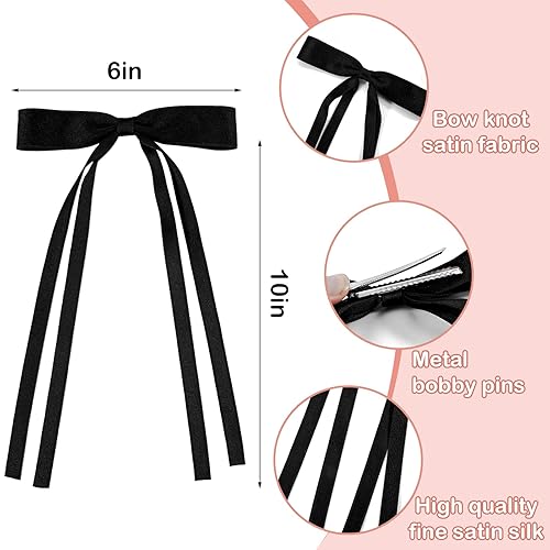 Miniatura 6 de 6 cintas de lazo para el pelo para mujeres y niñas, cinta de borla blanca y negra, pinzas para el cabello de satén rosa, pinzas de lazo de metal