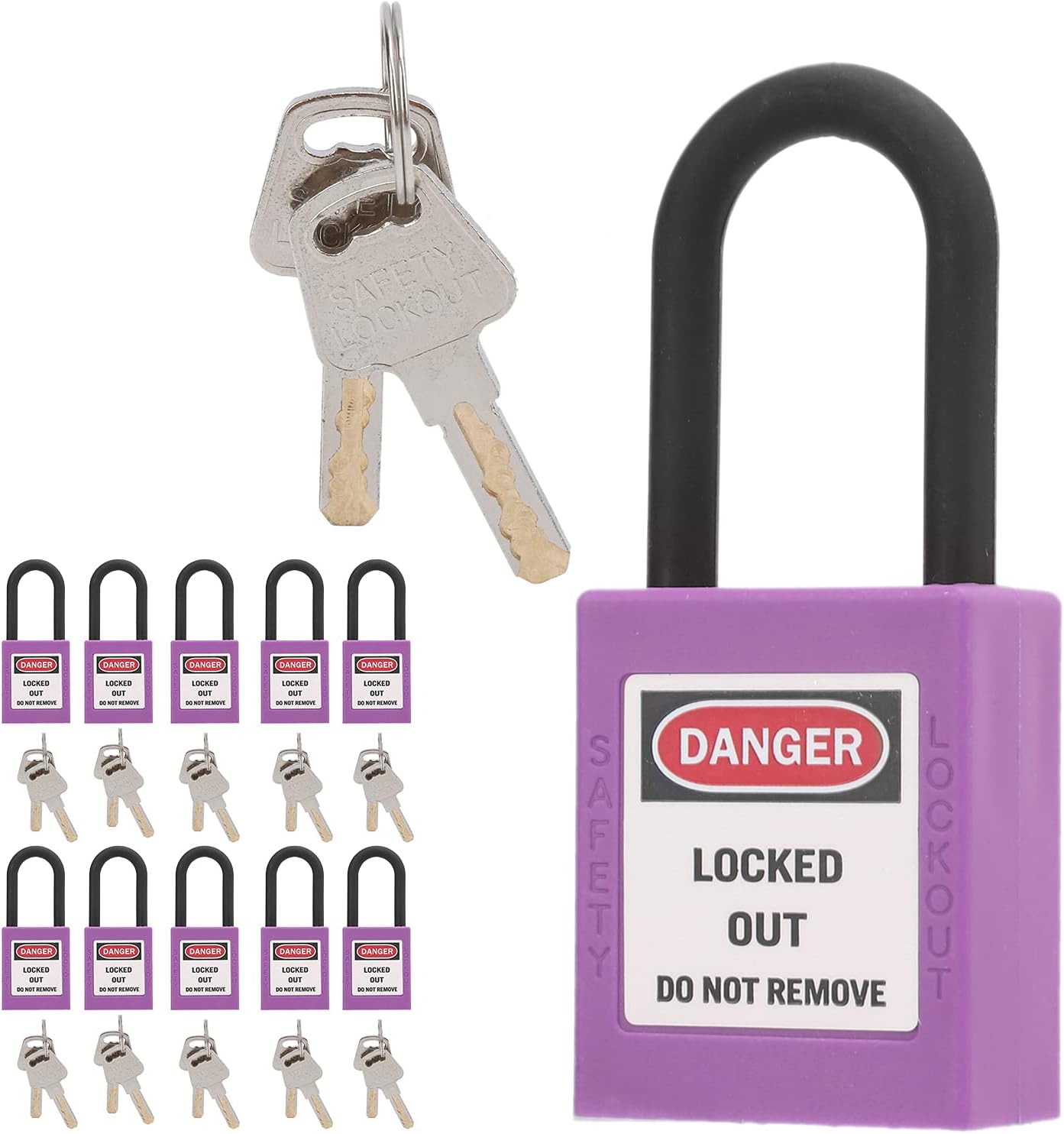 10 Set Safety Padlock, 38mm/1 5in Safety Padlock Engineering Plastics Safety Padlock and Tagout Locks for Factories Construction Sites, Dielectric thermoplastic Safety Padlock (Purple)