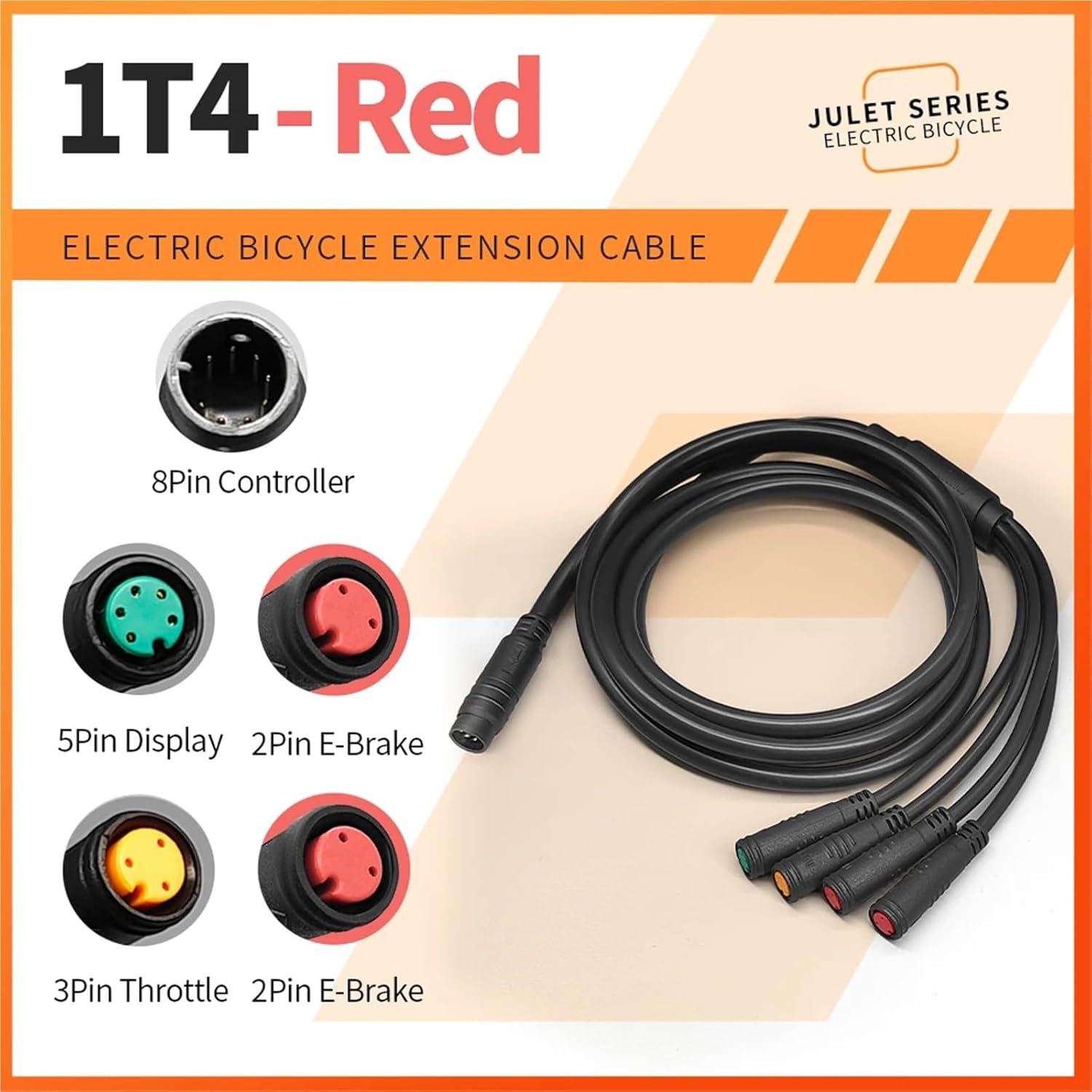Electric Bike 1T4/1T5 Waterproof Cable Controller Light Ebrake Throttle Display E-Bike Cable Conversion Accessories