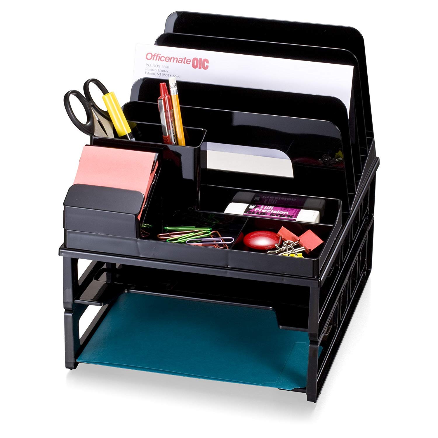 Officemate - Clasificador de carga frontal y organizador con dos bandejas para cartas, color negro (22132)