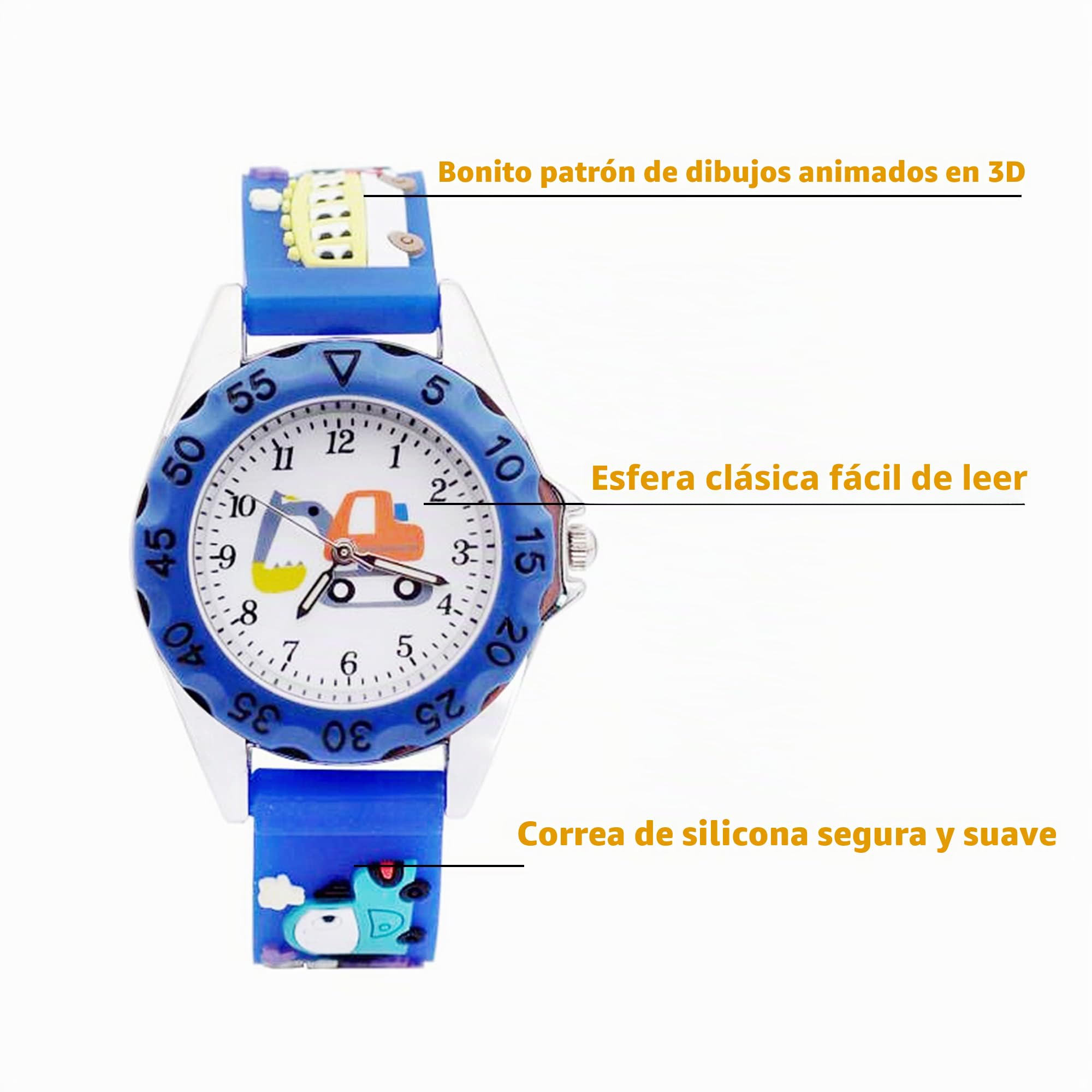 Reloj de Pulsera Analógico Cuarzo para Niño Niña 3-10 Años Cute 3D Cartoon Correa Silicona