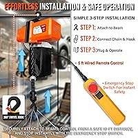 Vista 3 de Polipasto eléctrico de cadena de 1100 libras, cabrestante de 120 V con control remoto con cable de 5 pies, grúa aérea monofásica para garaje, polea