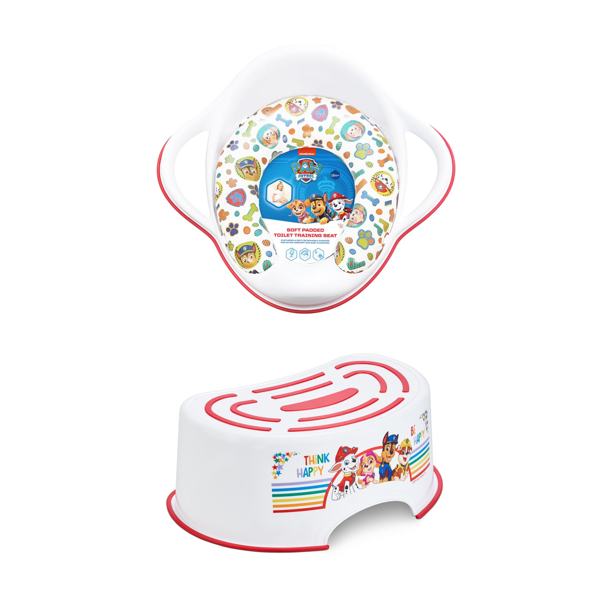 Paw Patrol Padded Seat, Potty Training Toilet Seat, Plus Paw Patrol Step Stool, Detachable Cushion, Lightweight, Anti-Stick Portable Seat 18M+ Toddler Toilet Range