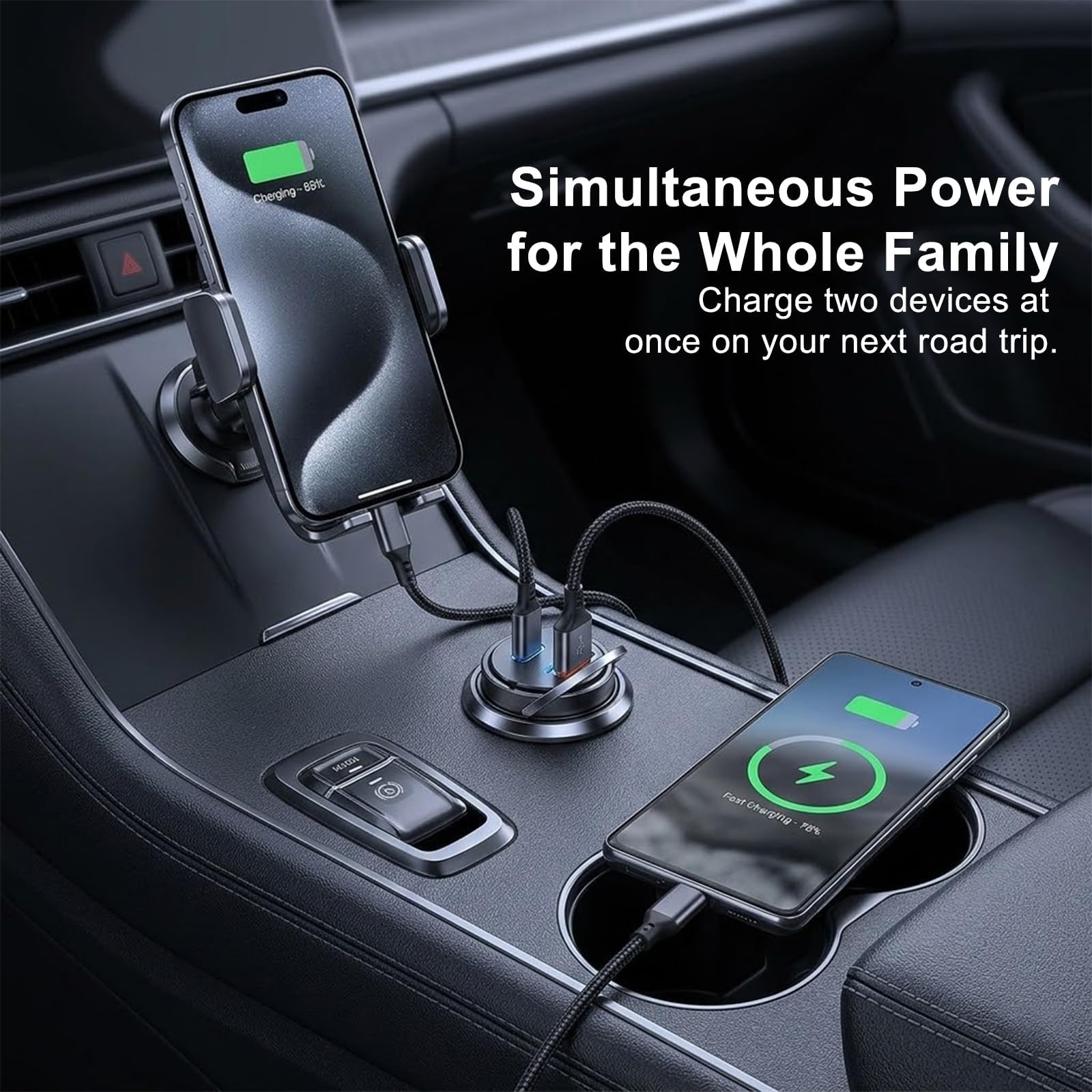 1 Pcs Car Charge,PD 30 W USB-C & QC 3.0 USB-A Fast Charger Adapter, Car Lighter USB Adapter,Cigarette Lighter USB Charger,Compatible with iPhone 17/16/15 Pro/Pro Max, Galaxy S25/S24/Ultra(Black) - 5