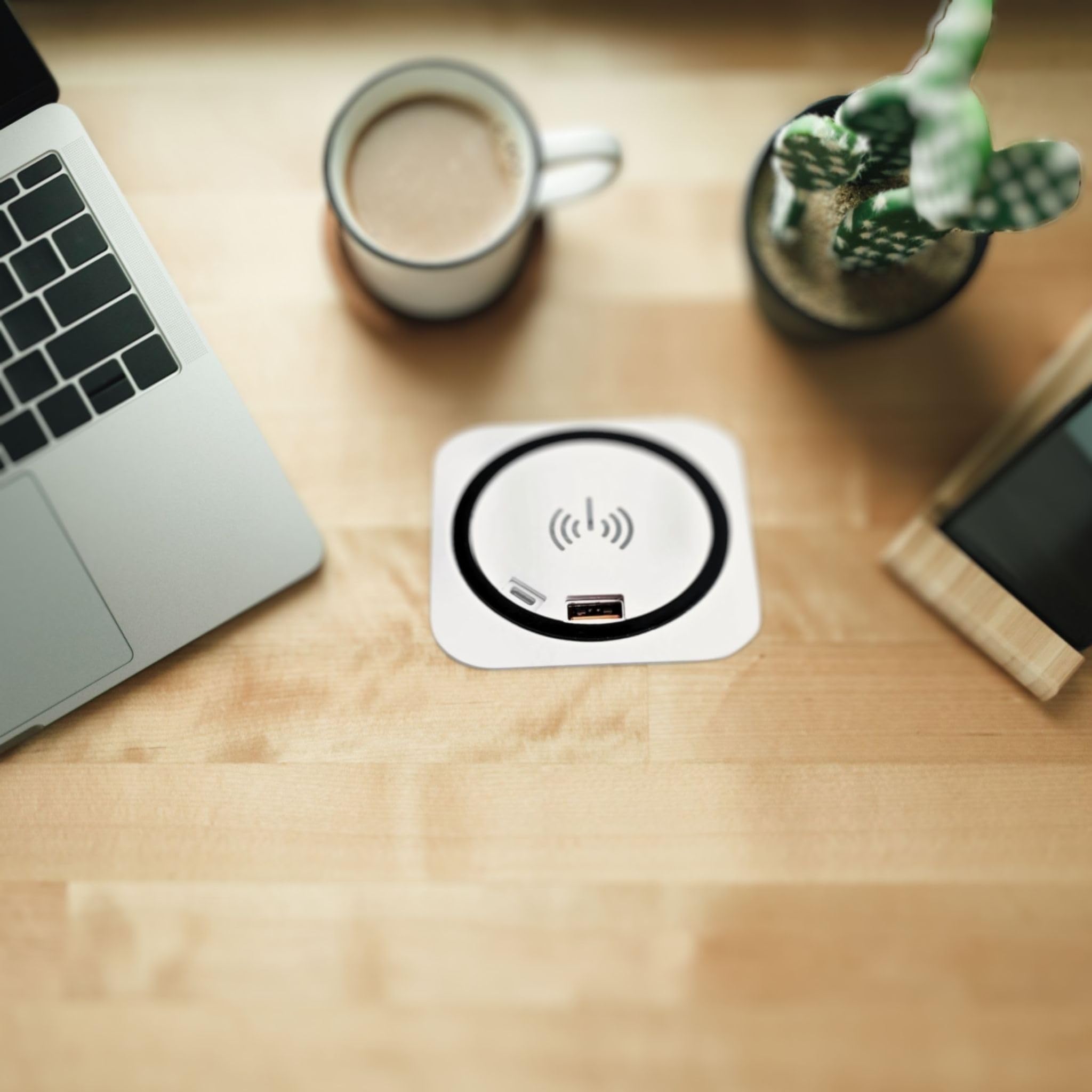 Kalb | QI szybka ładowarka do zabudowy 15 W biała 7,5 cm Ø - Smart Wireless USB Charger, port USB, port USB-C