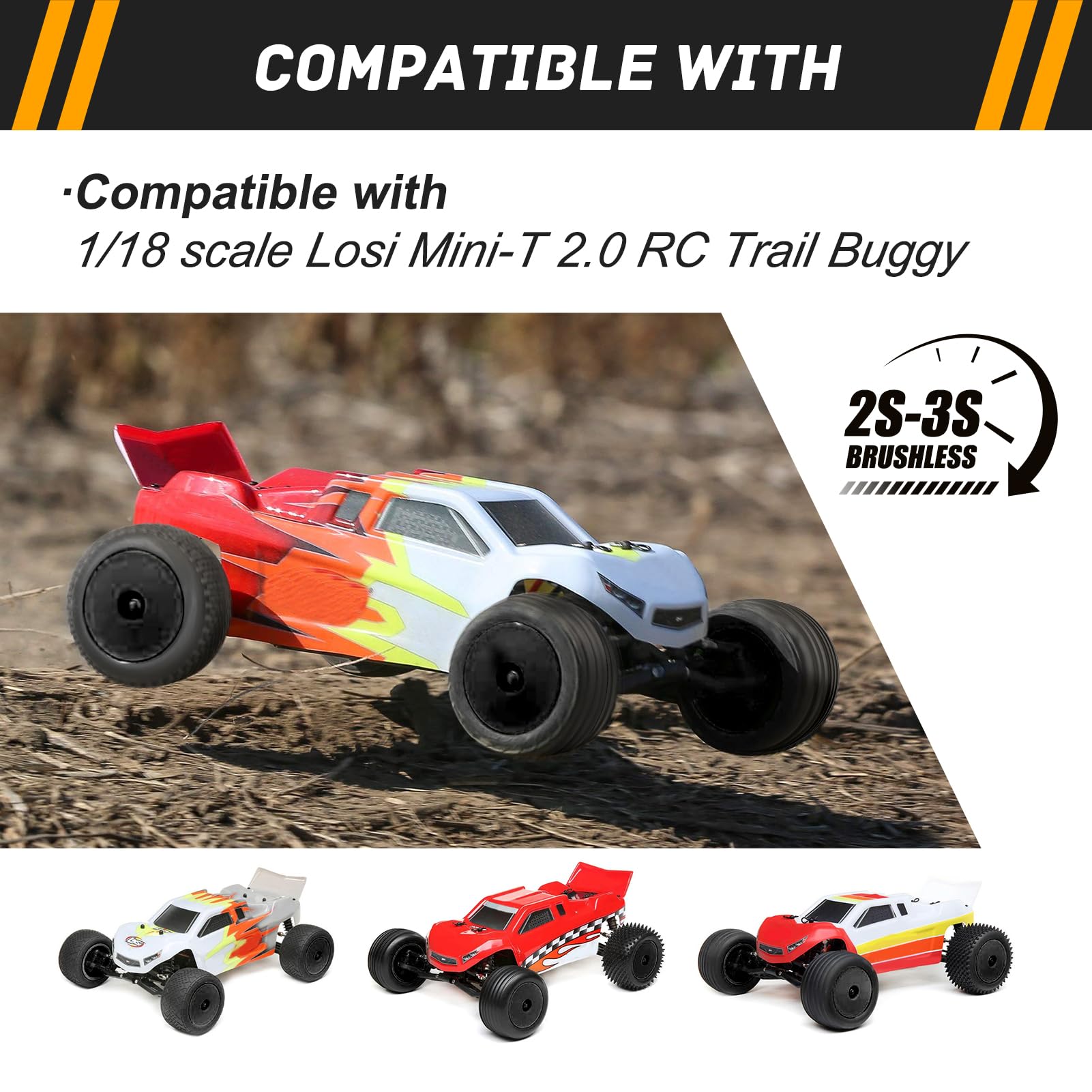 Losi Mini-T 2.0 Räder, Gelb – 4 Stück, FR/RR Ersatzräder Für RC-Modellauto