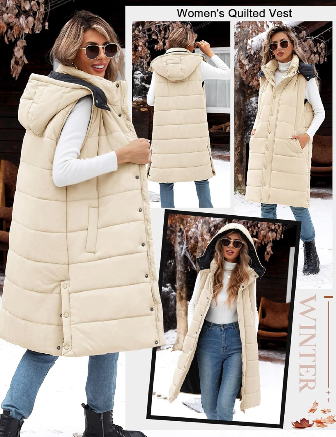 Long Puffer Vest Women With Hood Sleeveless Down Vest Warm Jacket Winter Coat With Pockets - Image 2