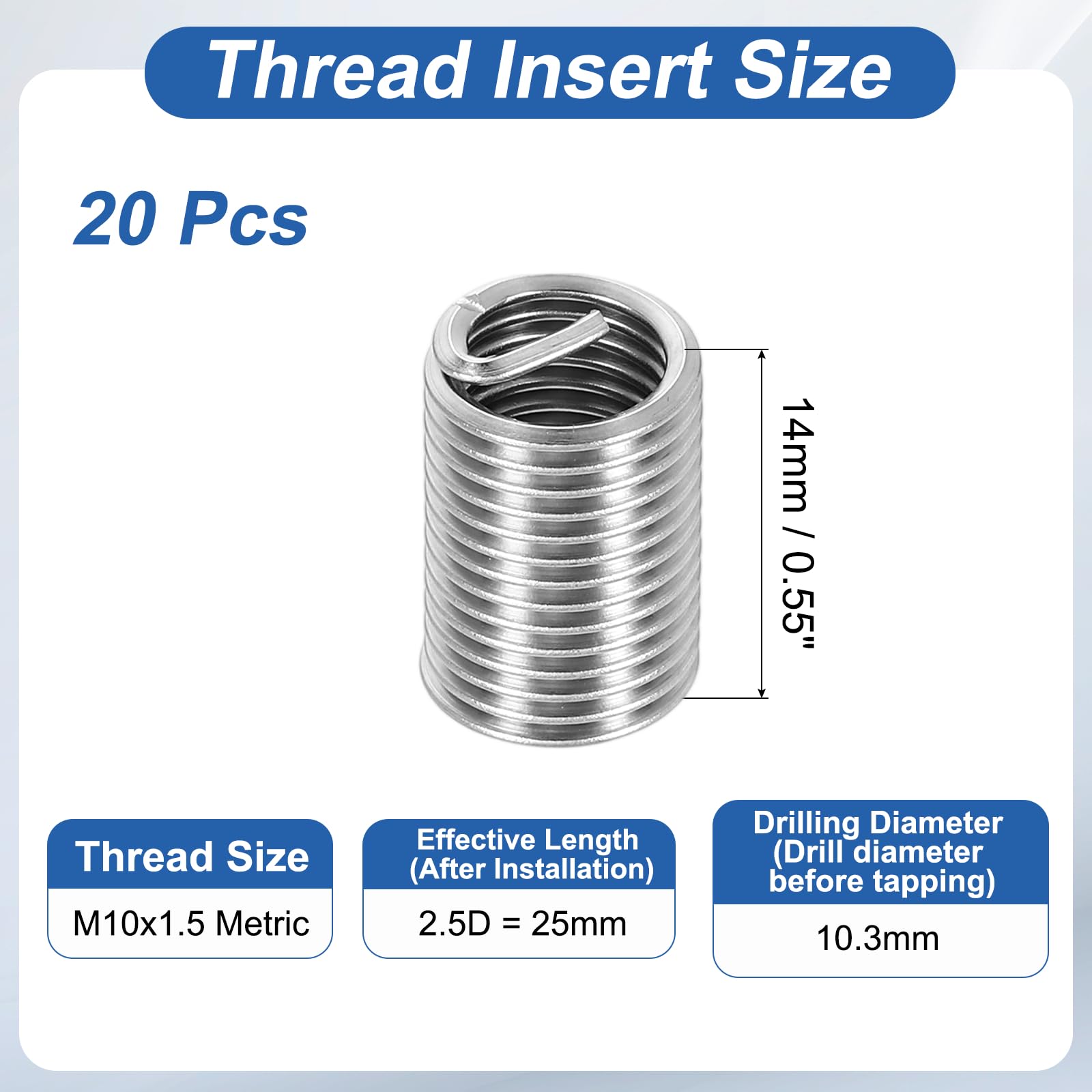 PATIKIL Wire Thread Inserts M10x1.5 Metric 2.5D 25mm - Image 2