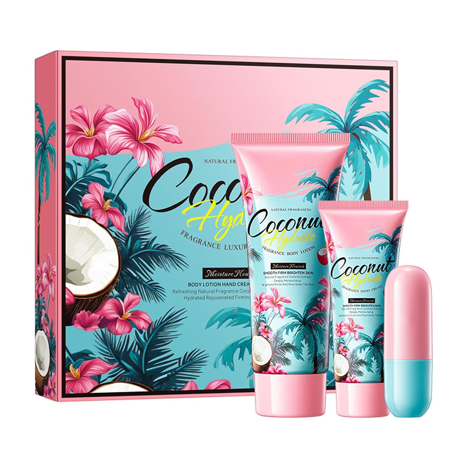 Grospe Coconut Gifts Set for Women, Premium 3 Piece Gift Set with Lip Balm,Hand Cream & Body Lotion, Moisturize Gift Box for Women Relaxing Care for Her, Anniversary or Birthday Present 4.7 Fl.Oz