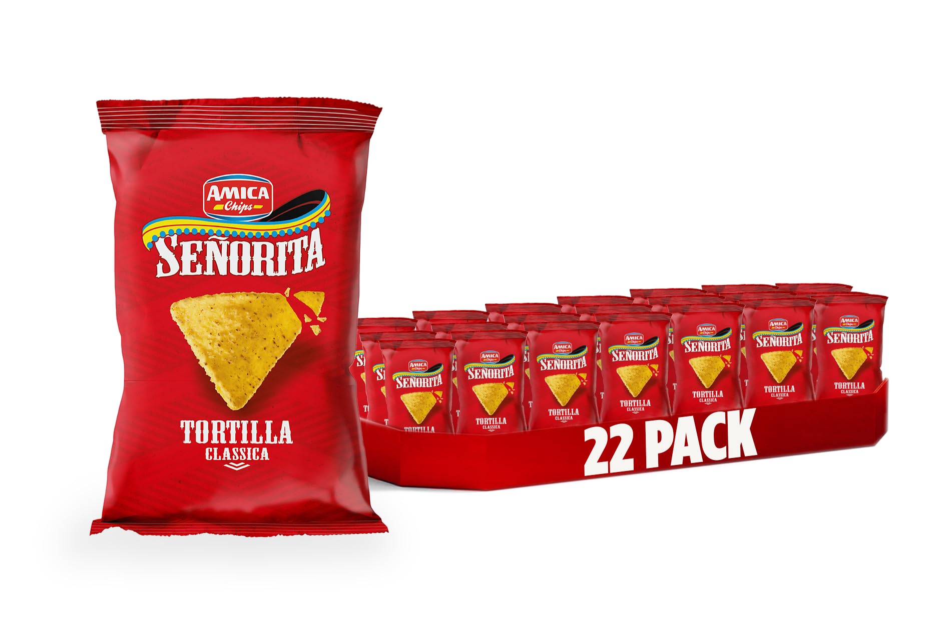 AMICA Chips | Senorita Tortilla Classica, Ricetta Originale con Farina di Mais Masa, Patatine Messicane Cotte a Fiamma Viva, 22 Pezzi x 200 gr-l'imballaggio dell'articolo può variare