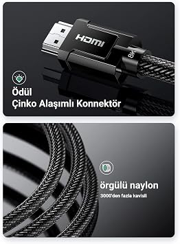 UGREEN 8K HDMI 2.1 Cable support HDR10, earC, 3D for PS5, Xbox S, Monitor etc (1m), Grey