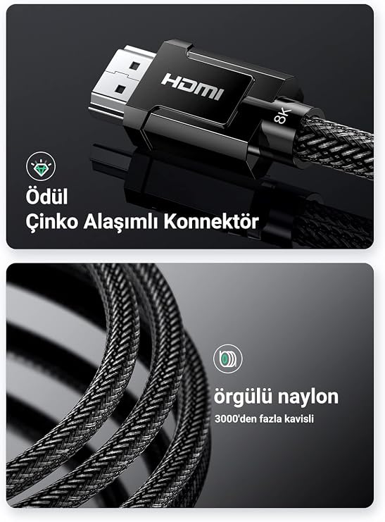 UGREEN 8K HDMI 2.1 Cable support HDR10, earC, 3D for PS5, Xbox S, Monitor etc (1m), Grey