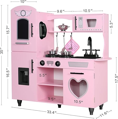 Miniatura 6 de TaoHFE Juego de muebles rosados para niños juego de cocina de madera para niños con mesa y silla de madera para niños, juego de regalo para niñas
