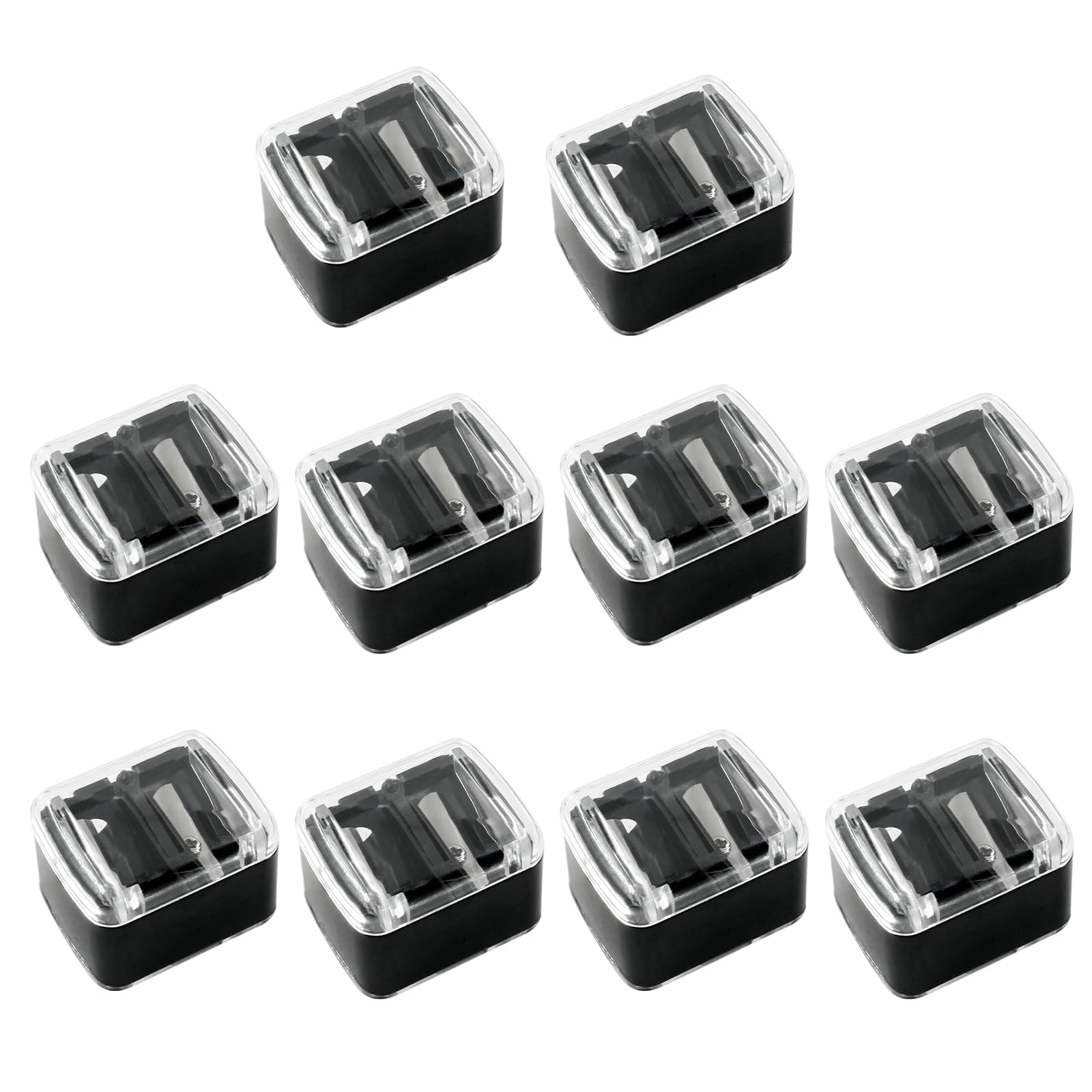 Cinonyce 10 Pack Dual-Pencil Sharpener - Easy to Clean Essential Tool for Sharpening All Types of Pencils, Vegan & Cruelty-Free(Black)