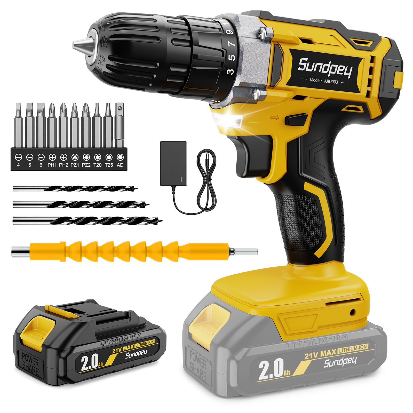 21V Taladro Atornillador Bateria 2000mAh - 45Nm Max Destornillador Electrico Inalámbrico, Apto para Baterías Makita, Atornillador Electrico con 25+1 Ajustes, 2 Velocidad, Luz LED, para Hogar Bricolaje