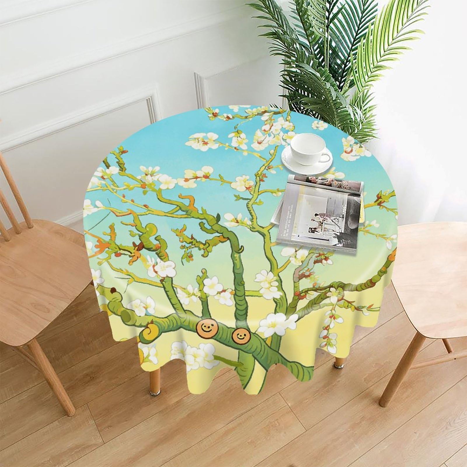 LZQPOEAS Spring Blossoms in Full Bloom Tablecloth Easy to Clean Polyester Round Table Cover Washable Round Table Cloth Wrinkle-Free Circle Decoration Tablecloth for Kitchen and Dining Room 60"