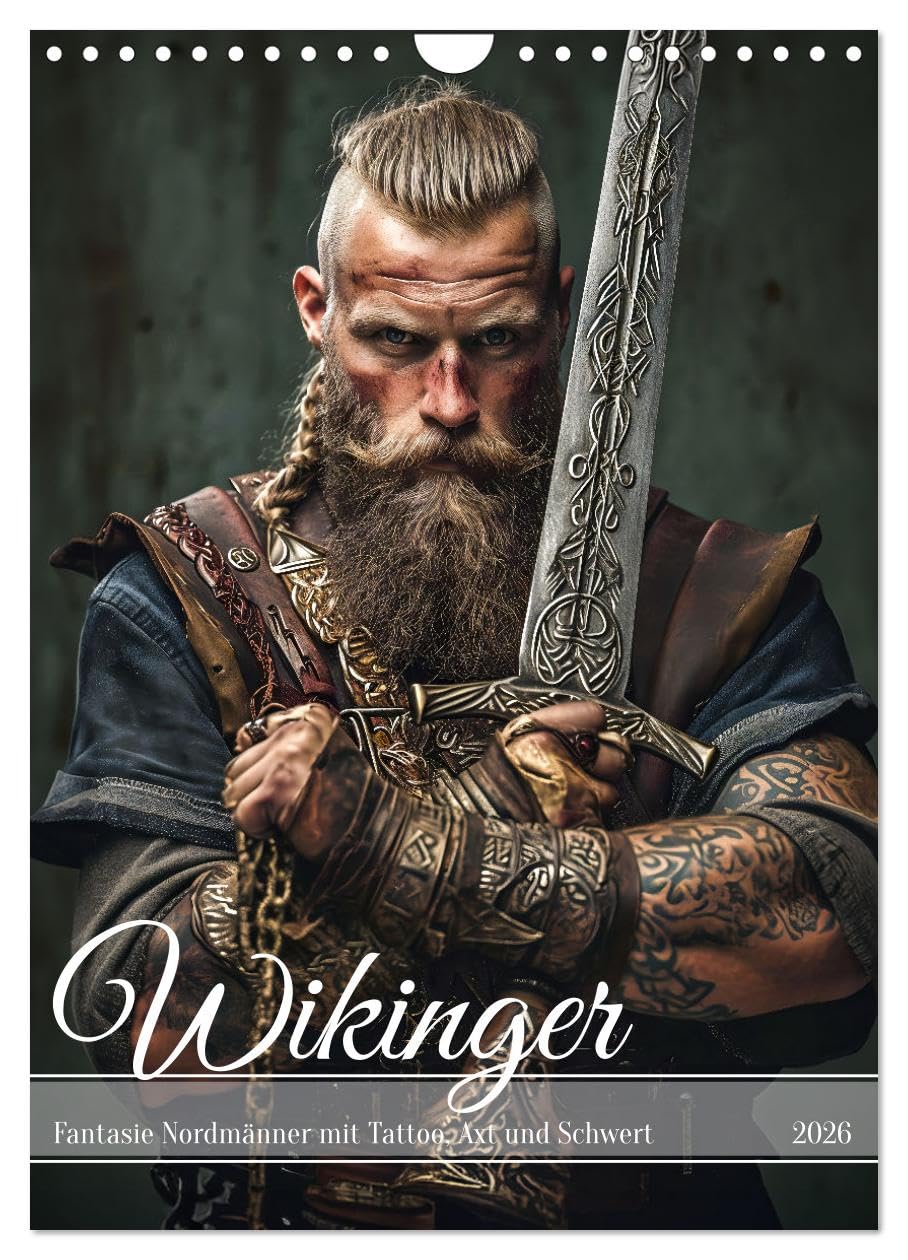 Vikings - Fantasy Norsemen with tattoo, axe and sword UK-Version (Wall Calendar 2026 DIN A4 Portrait), CALVENDO 12 Month Wall Calendar โ image 1