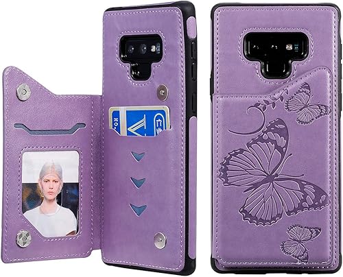 MEUPZZK Funda tipo cartera para Samsung Galaxy Note 9 con tarjetero y diseño de mariposa en relieve, función atril, ranuras para tarjetas, a prueba