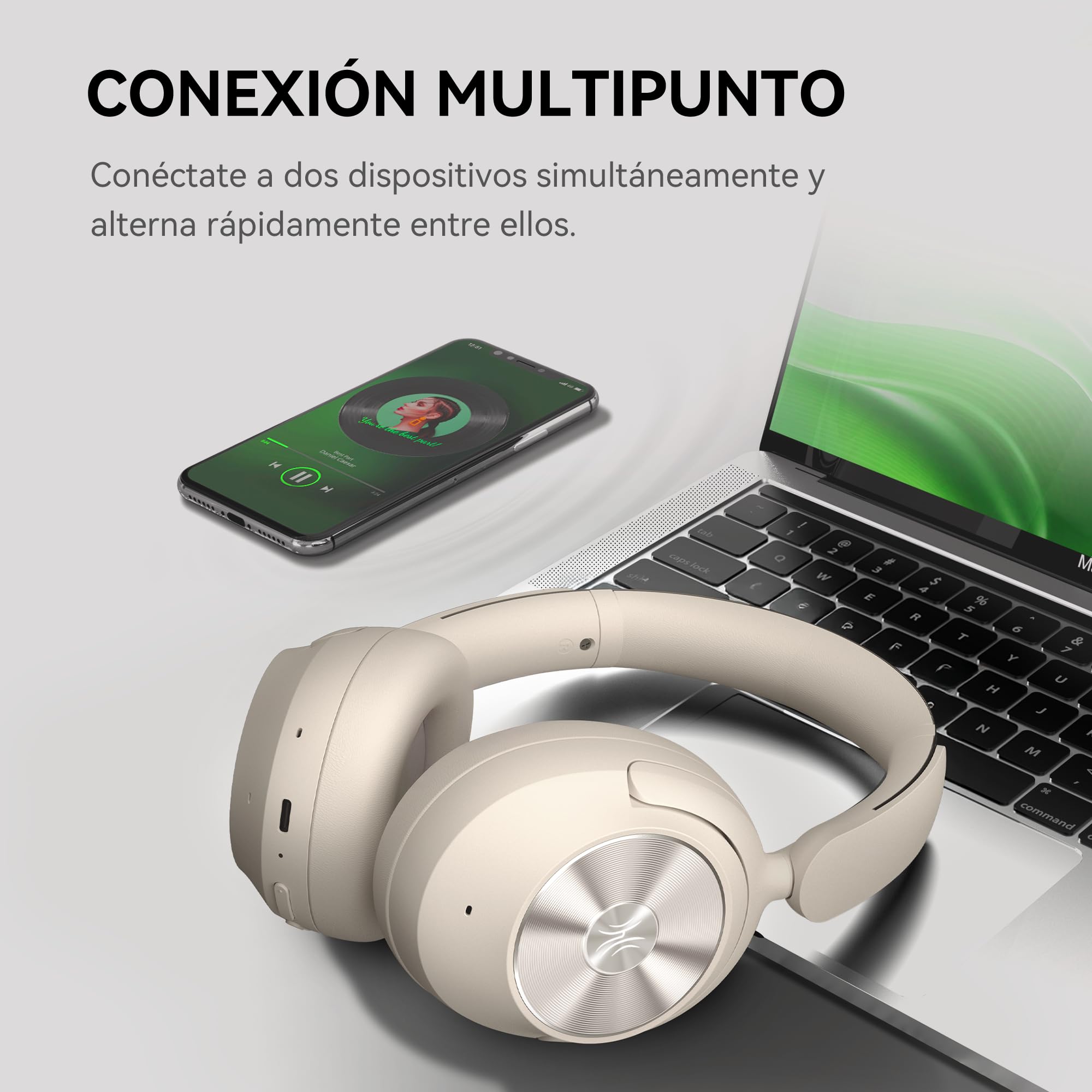 OneOdio Focus A6 Auriculares Híbridos con Cancelación Activa de Ruido, 75H | audio Hi-Res LDAC, bluetooth 6.0, app control, doble micrófono, cascos inalambricos diadema para viajes/oficina