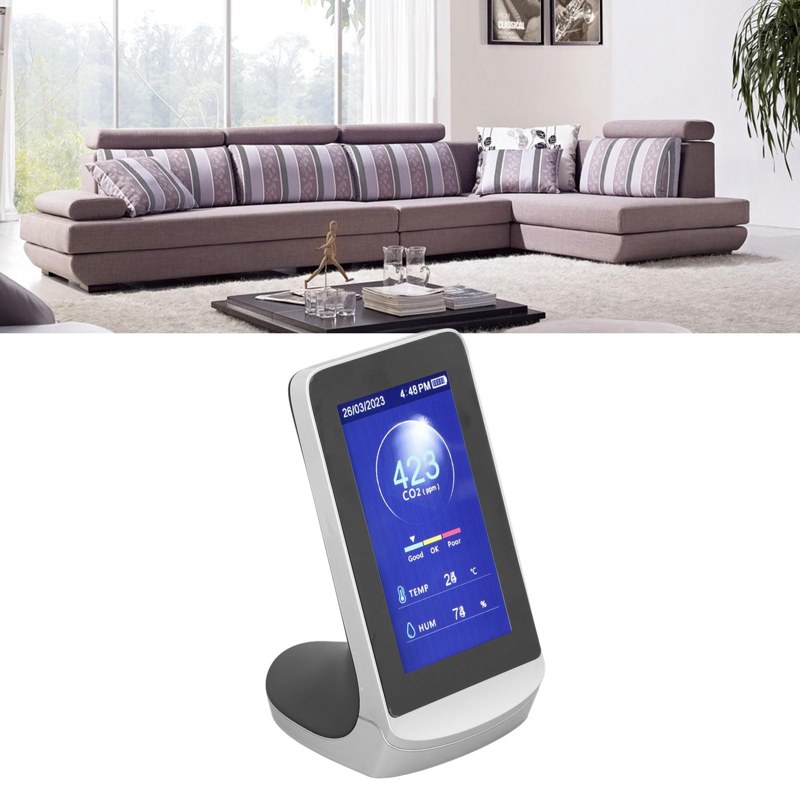 Monitor de Calidad del Aire CO2 WiFi 3 en 1 Dióxido de Carbono Humedad Temperatura Probador de Aire Sensor infrarrojo NDIR Multifuncional con Pantalla LCD de 4,3 Pulgadas Batería
