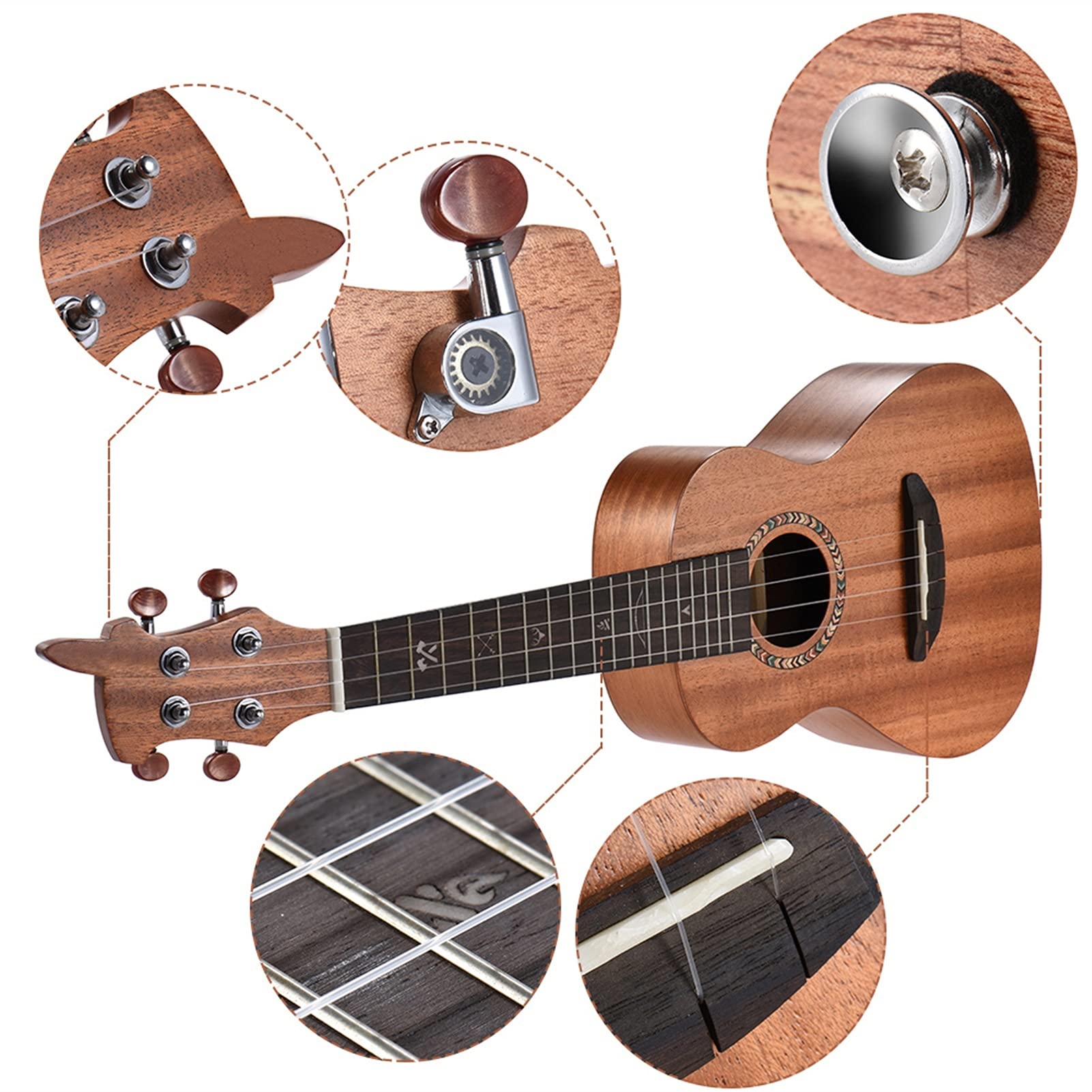 Ukulele koncertowe Początkujący Ukulele 21" zestaw Ukulele Akustyczny Ukulele Drewniany Sopranowy Ukelele Mahoń Drewna Węgla Struny Z Wyściełaną Torba Przenośna Struny Pasek Tuner