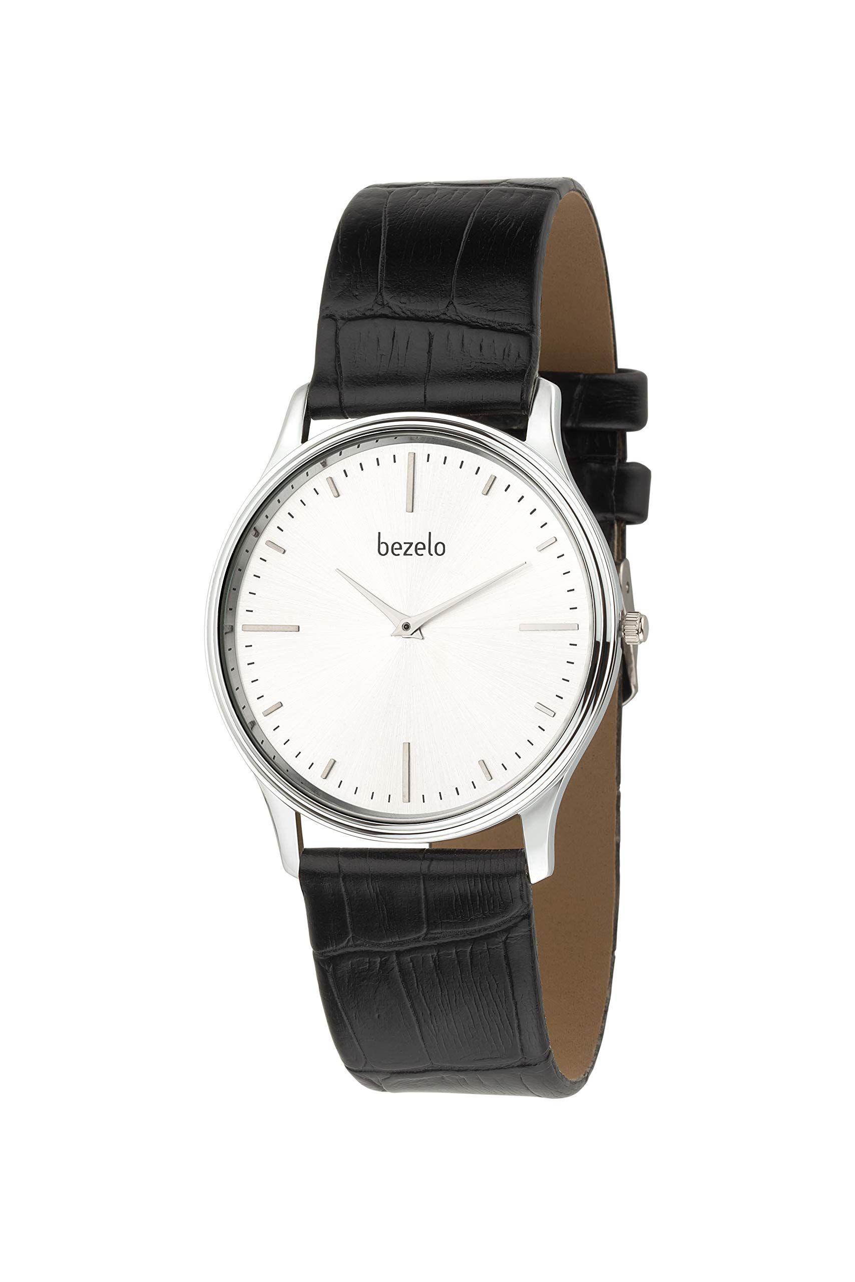 BEZELO Analogue Silver Dial Black Belt UltraSLIM-GR-1002-SL-SL-BL Mens Watch Black Leather Strap (B07VNM22PY) Amazon Price History, Amazon Price Tracker
