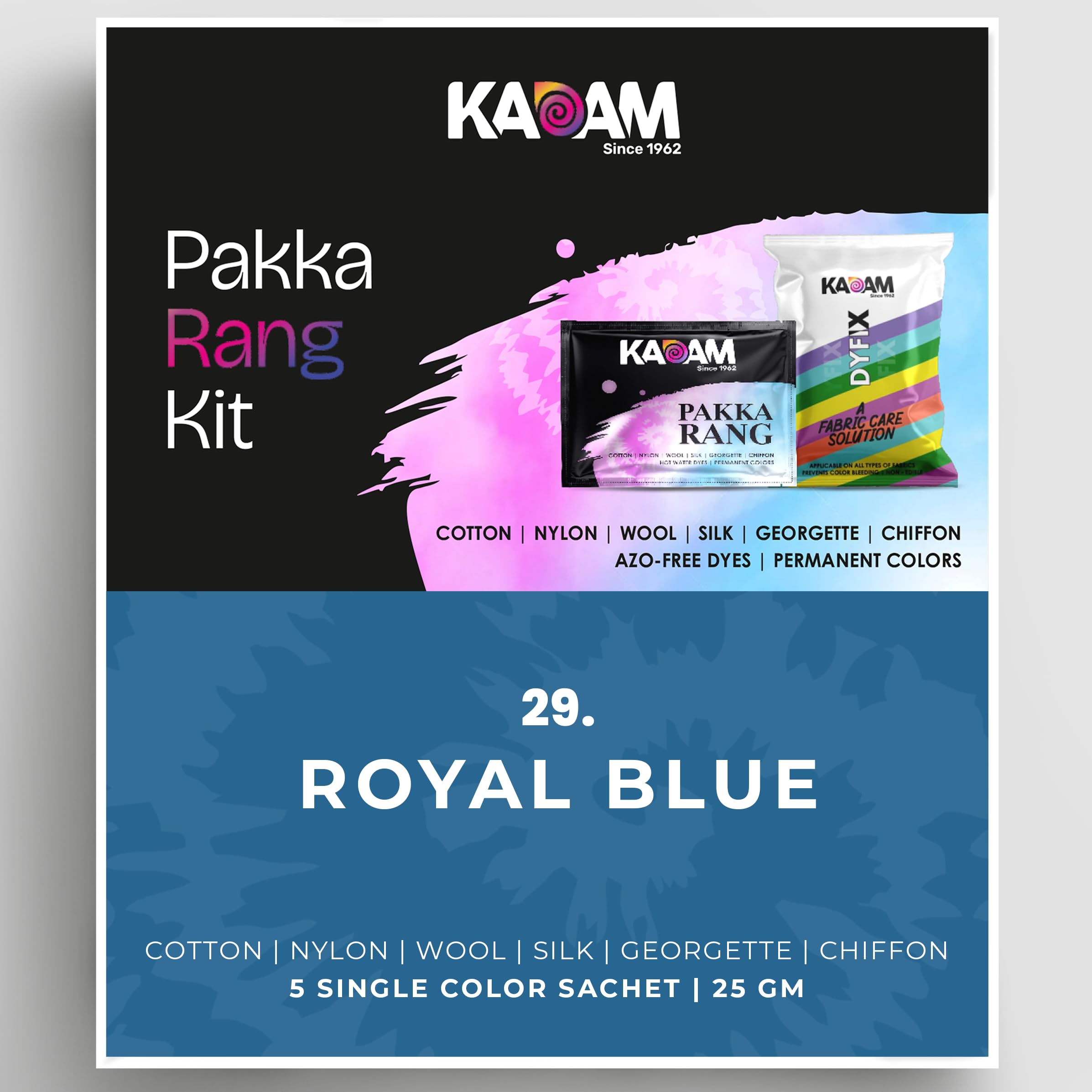 Kadam Pakka Rang Fabric Dye Colour 25g Pack Includes Dyfix