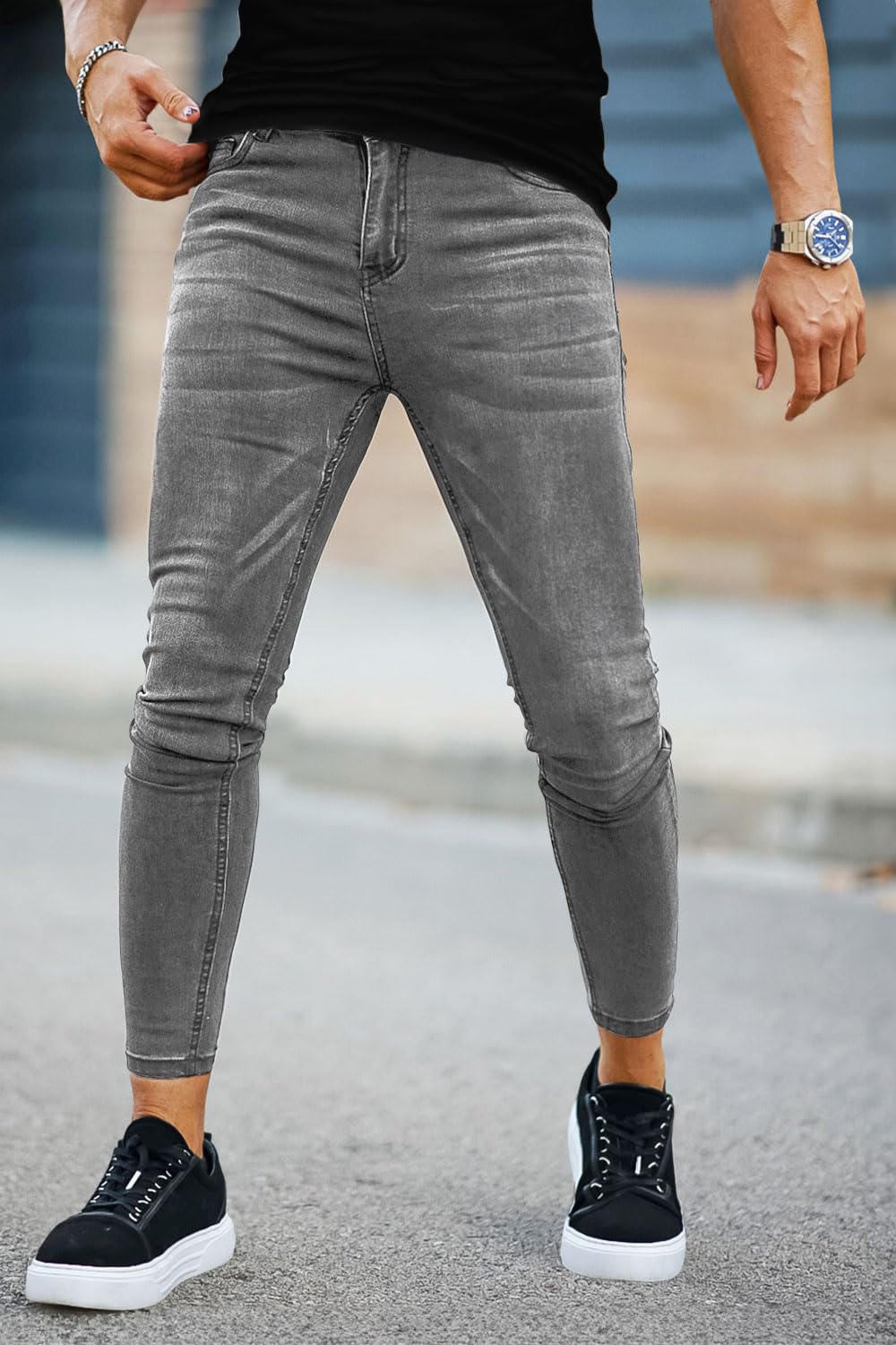 GINGTTO Jeans Uomo Pantaloni Skinny Elastico Pantalone Slim Fit Stretch Aderenti Denim Pants