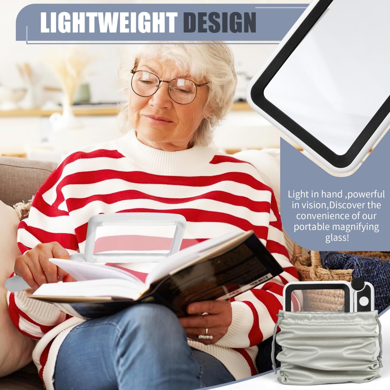 Lupa con luz para lectura, color blanco y negro