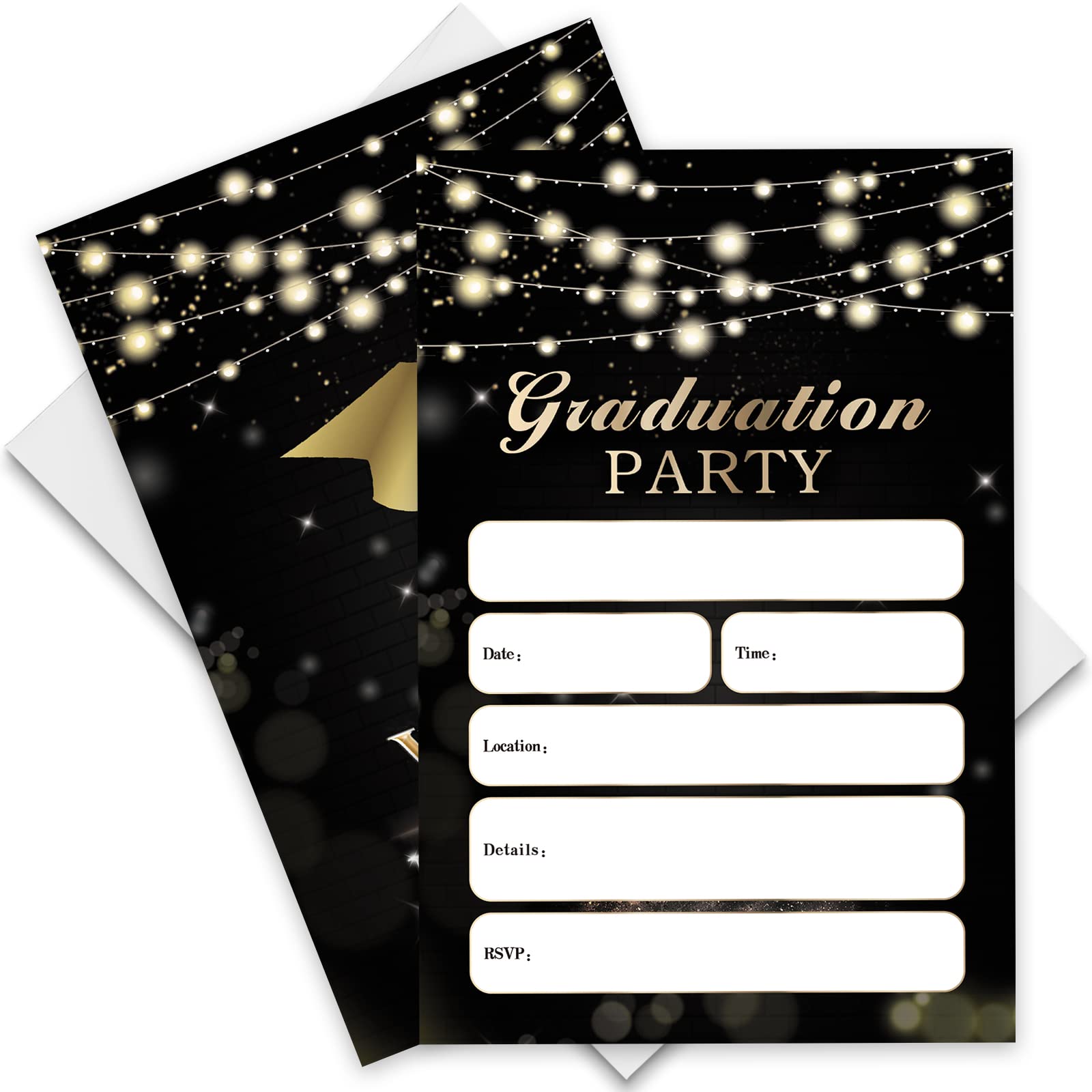 Haizct Y014 Join Us For A Graduation Party Black Gold Graduation Invitations with Envelopes (15 Count) for Grad Celebration Announcement Graduation Party Graduations Dinner Parties Soirees Supplies