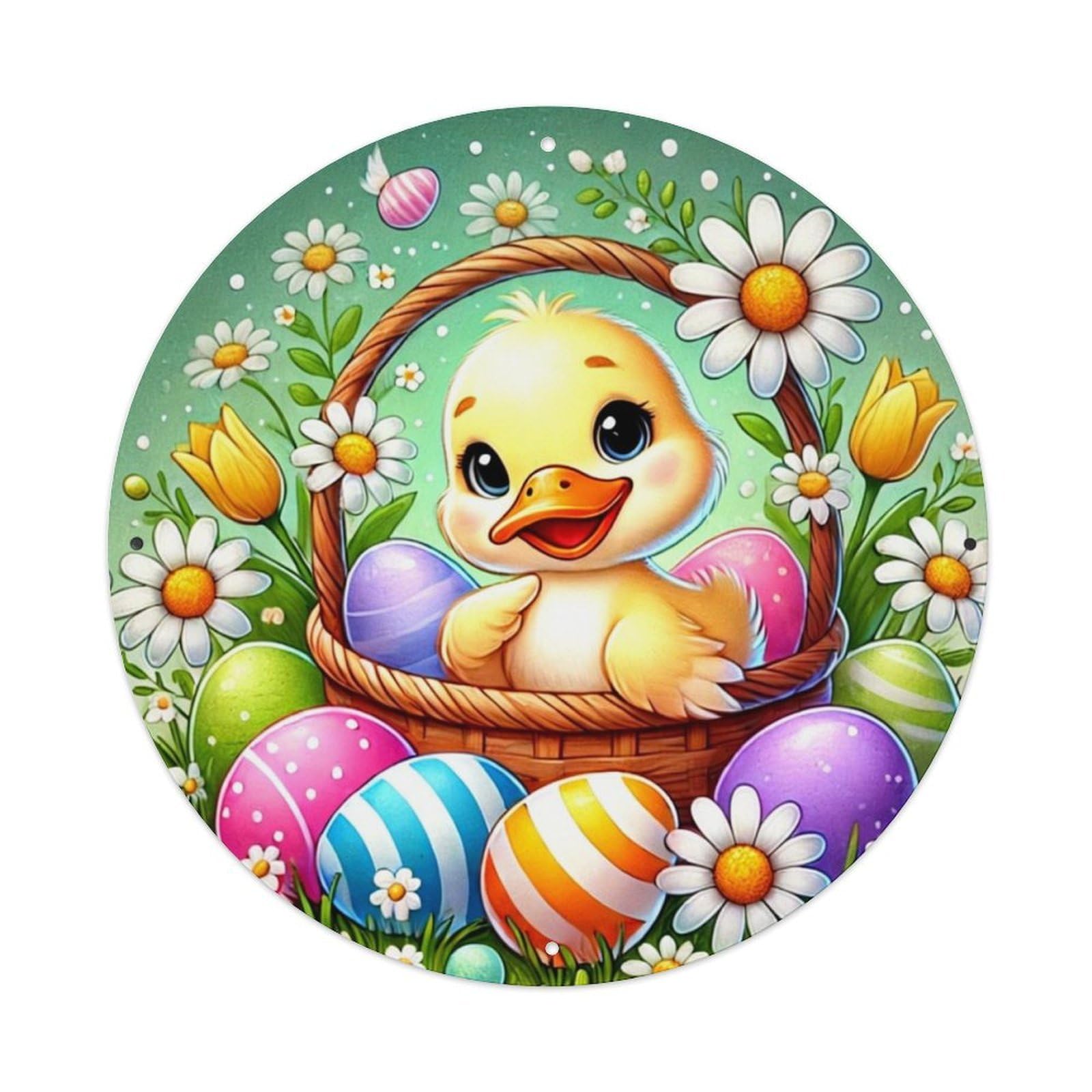 Jdyansheng Vintage Cute Chick In Easter Basket Tin Sign Metal Poster Metal Signs For Home Man Cave Bar Cafe Kitchen Laundry Room Wall Decorations 8X8 Inches