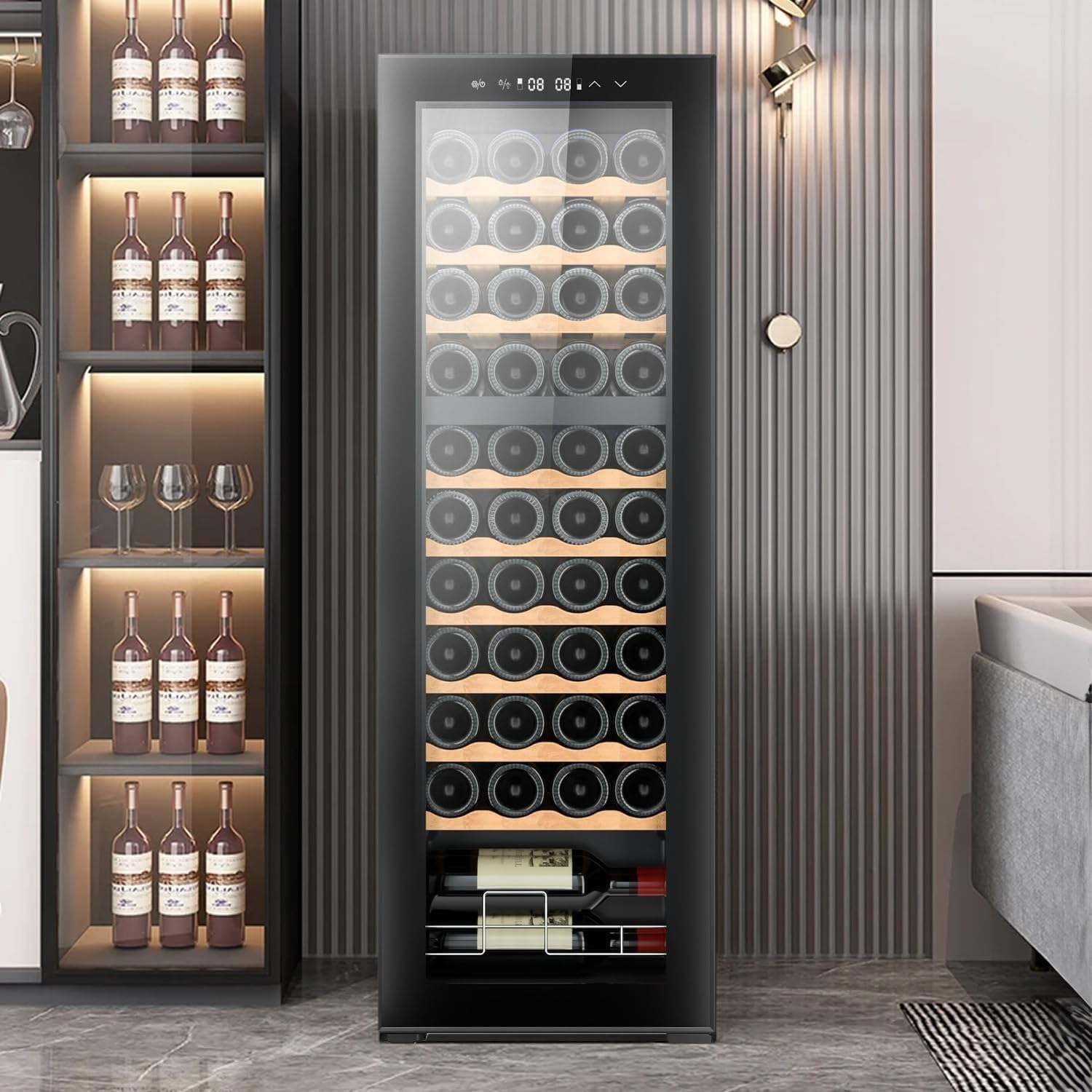 Cantinetta per Vino da 44 Bottiglie con Doppia Zona di Raffreddamento - Frigorifero per Vini 130L Temperatura regolabile da 5 a 18 °C - Wooler8 Frigo Bar Design Moderno - Ideale come Regalo di Natale