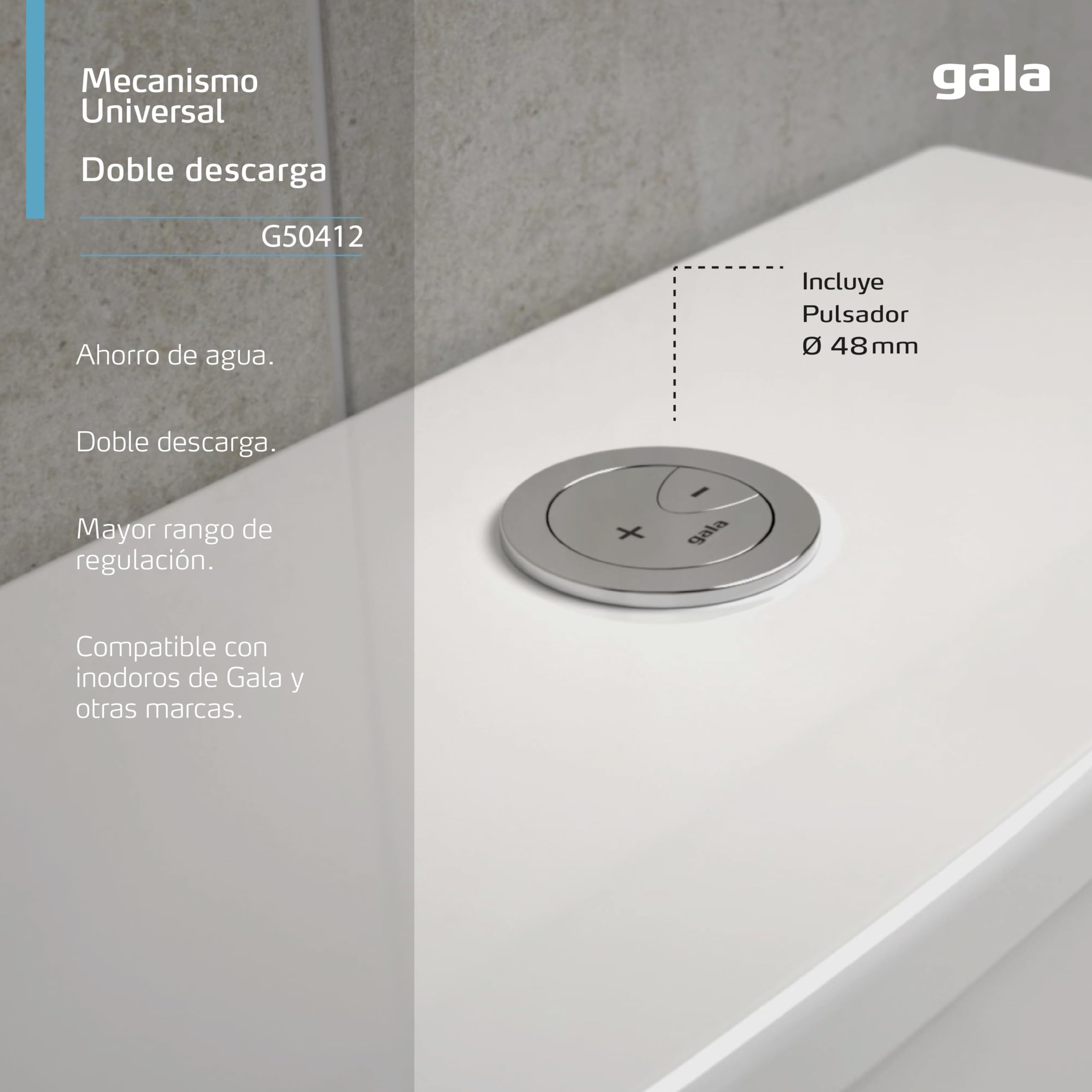 Gala Mecanismo G50412 – Mecanismo universal de doble descarga. Compatible con cisternas Gala y de otras marcas. Fácil instalación