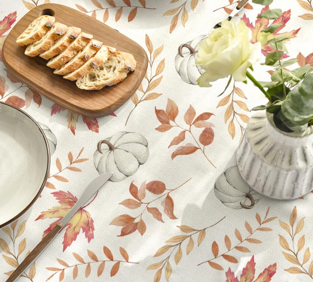 Artoid Mode Planken - Nappe D'automne - Motif Citrouilles Et Feuilles - 140 X 110 Cm - Protection Saisonnière - Linge De Table Pour Cuisine, Décoration De Vacances, Décoration De Fête