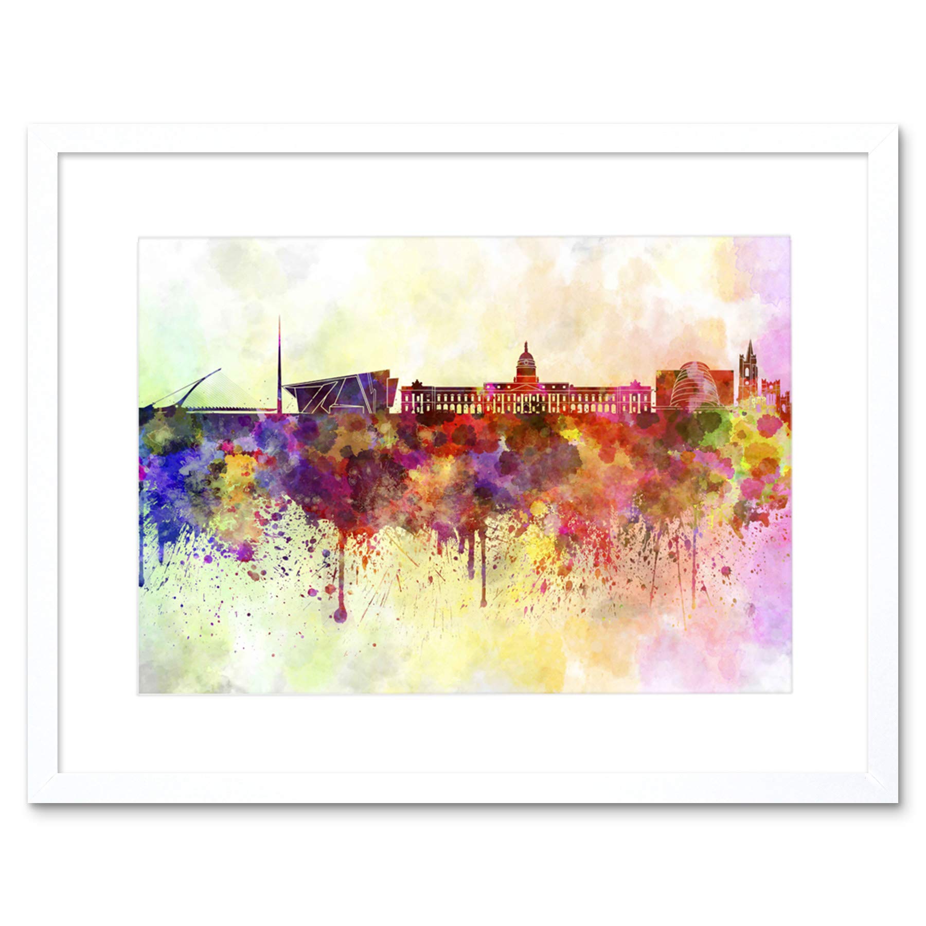Wee Blue Coo Painting Cityscape Paint Splash Skyline Dublin Framed Wall Art Print