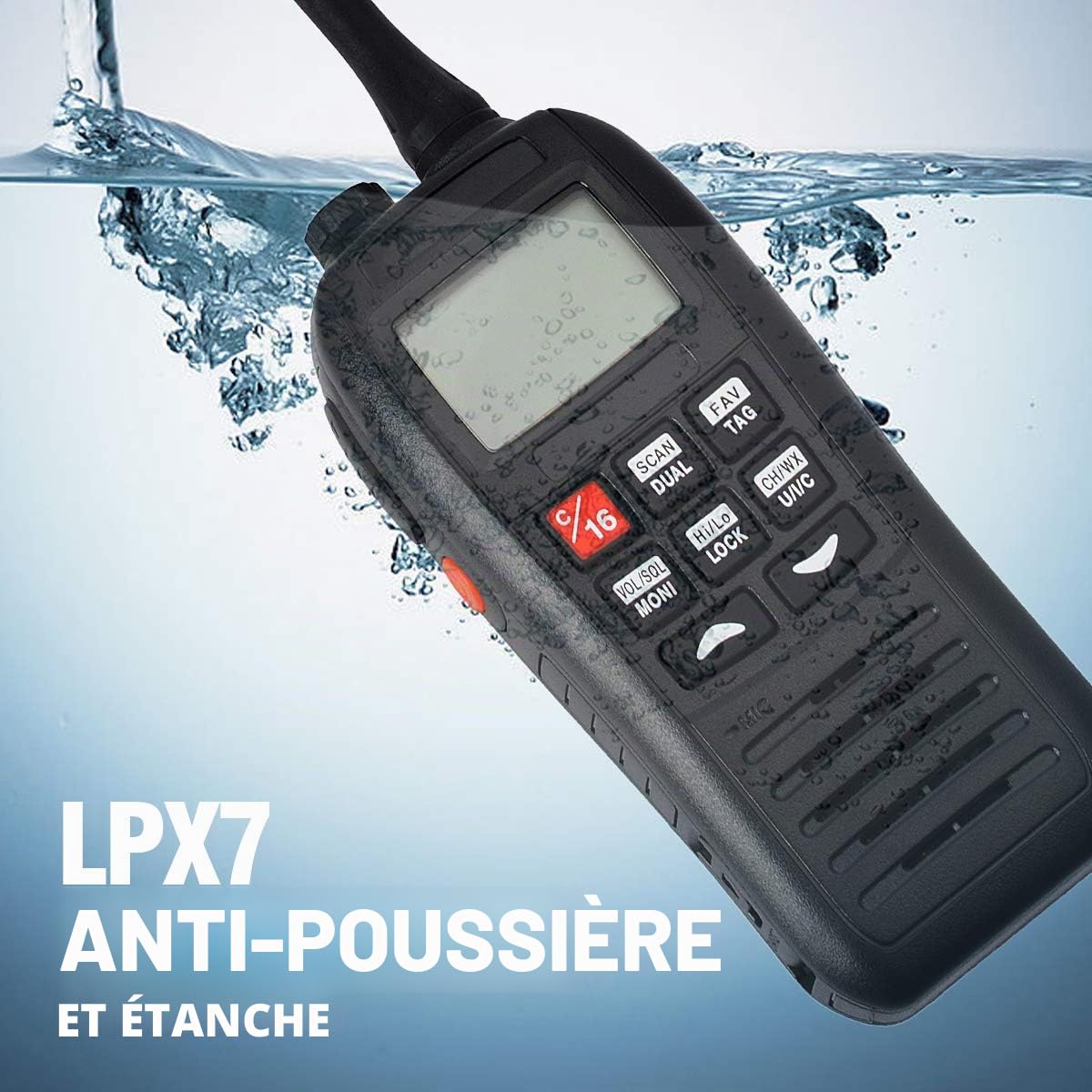 HYS TC-37M IPX7 Étanche VHF Portable Radio Marine Longue Portée Radio Marine LCD Rétroéclairage Automatique pour Bateaux