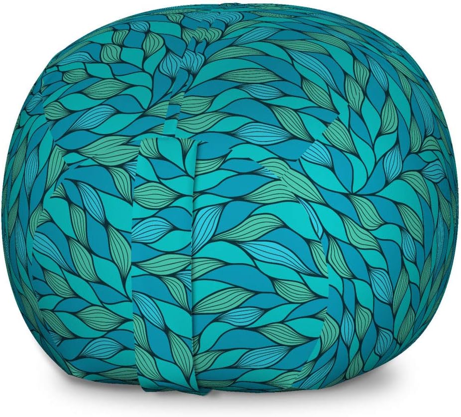 Ambesonne Teal Storage Toy Bag Chair, Abstract Wave Design with Colorful Design Ocean Themed Marine Life Pattern Print, Stuffed Animal Organizer Washable Bag, Large Size, Mint Green Blue