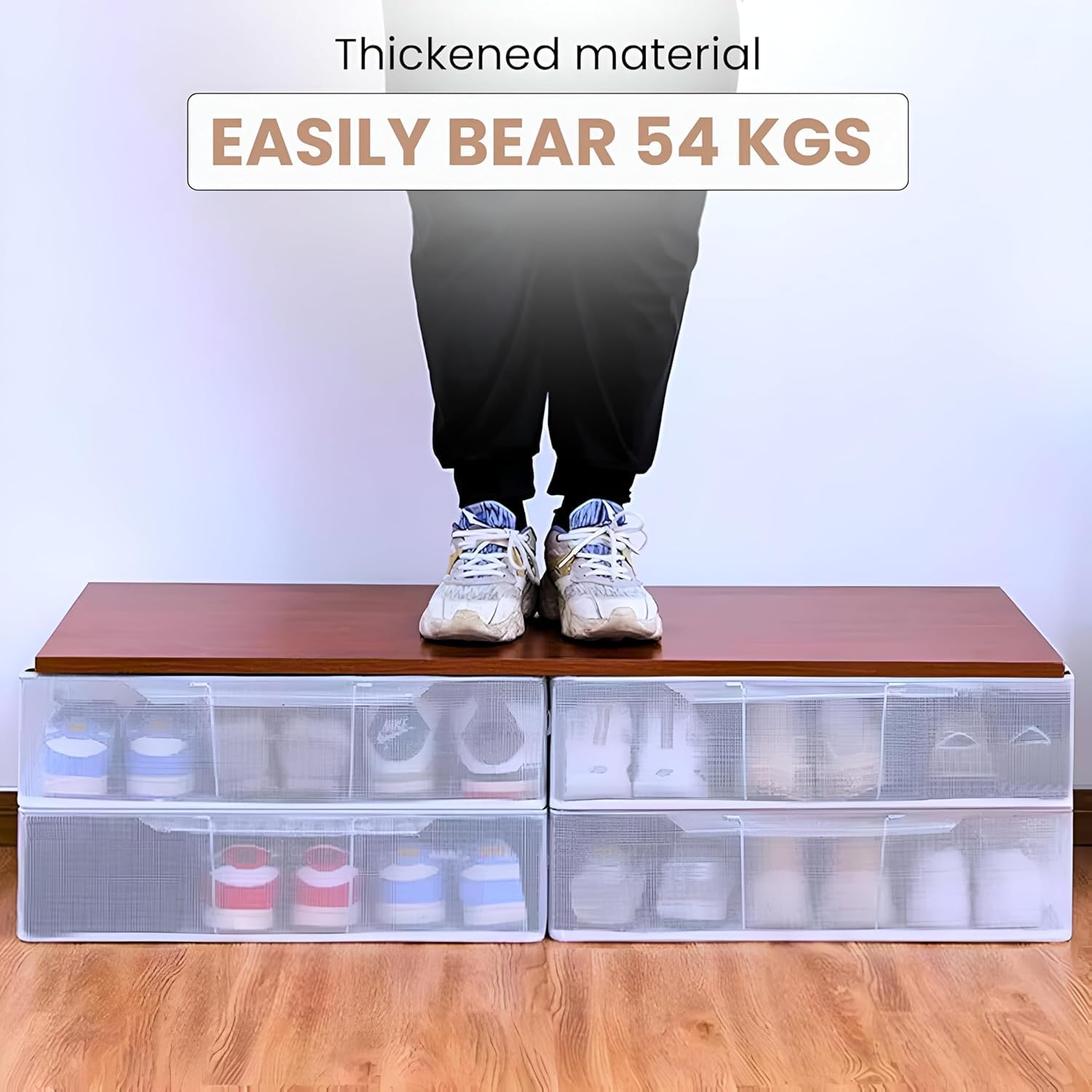VIDOX Shoe Organizer Box for Closet, Dustproof Foldable Storage with Handle and Zippers, 27 Liter, Pack of 2 3