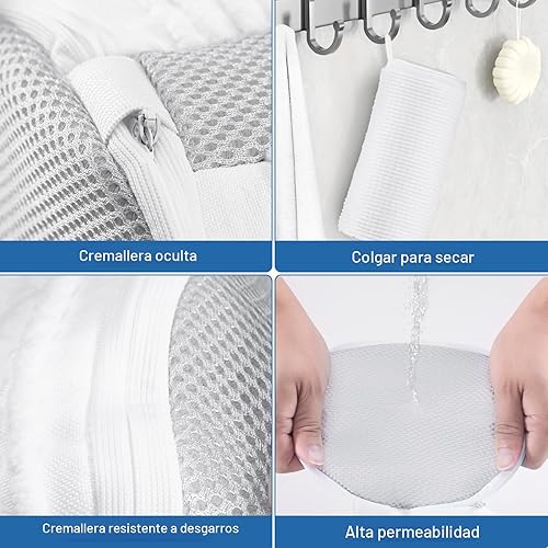 Miniatura 5 de Bolsa de lavado de zapatos para lavadora, fibras esponjosas que mantienen una limpieza envolvente de 360, árboles de zapatos ajustables, cremallera