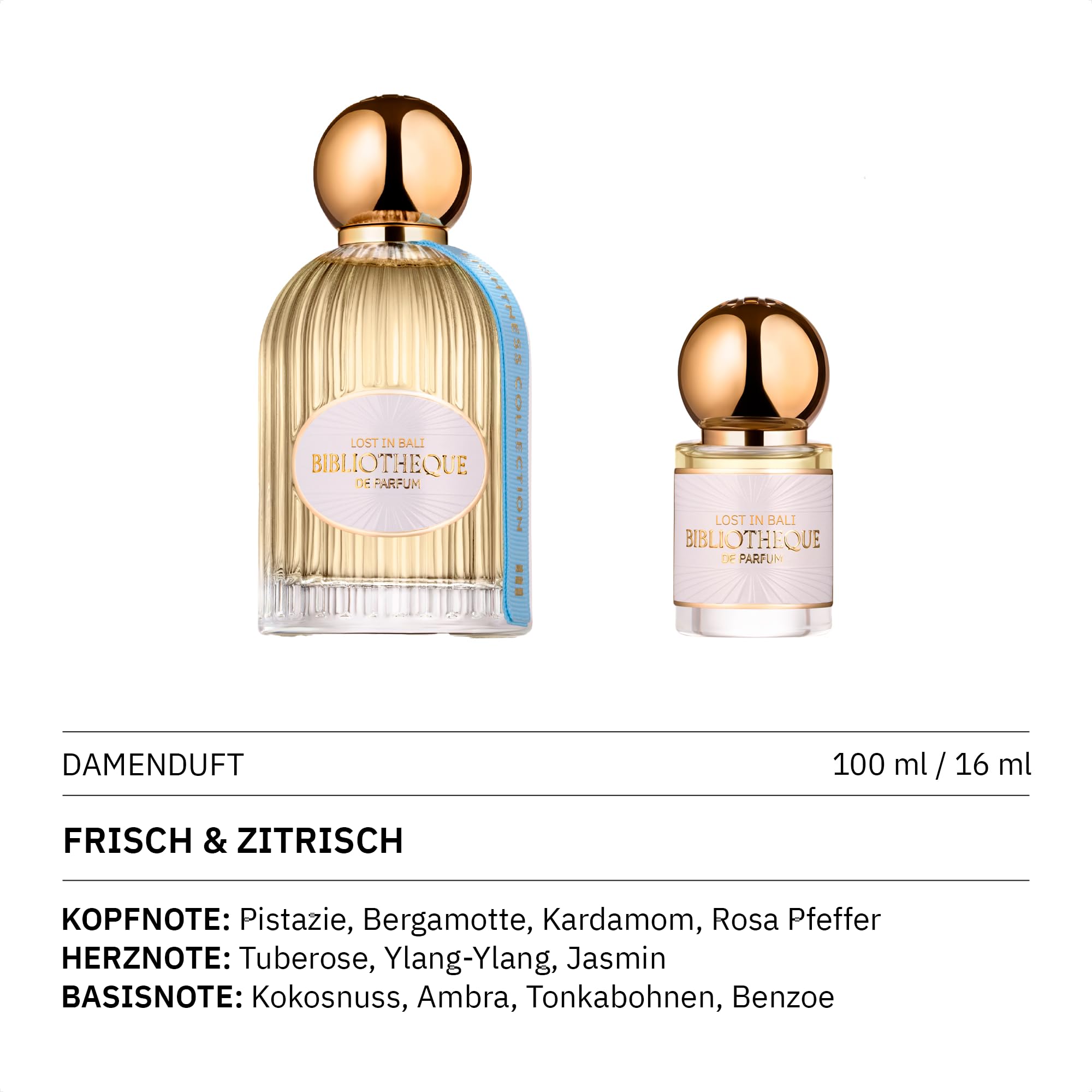 Bibliotheque de Parfum Lost in Bali Eau de Parfum für Frauen, 100 mL | frischer Zitrusduft, langanhaltendes Damenparfüm mit Noten von Pistazie, Bergamotte, Ambra, Kokosnuss und Tuberose